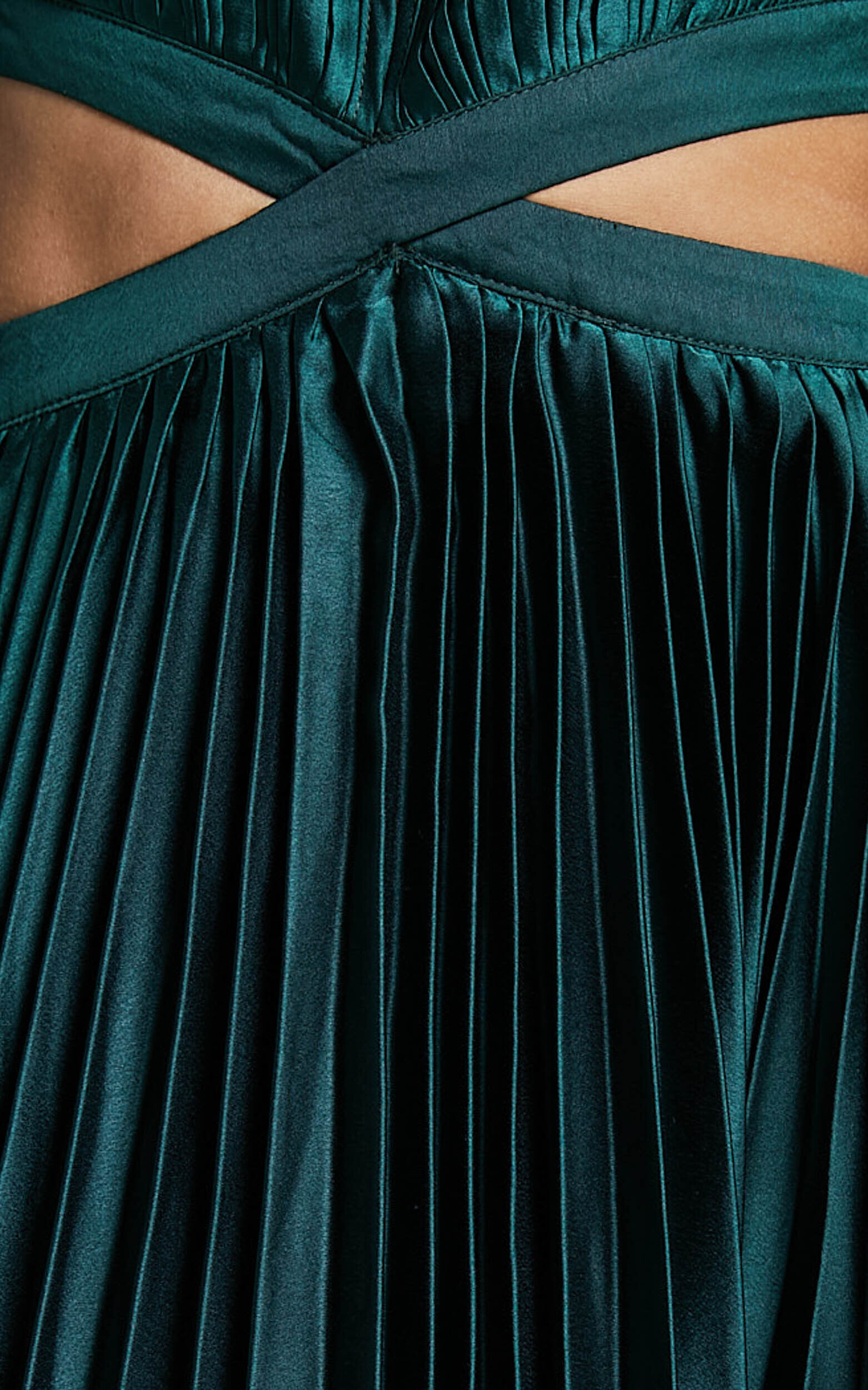 Jade Midi Dress - Side Cut Out Pleated Balloon Sleeve Dress in Emerald Green