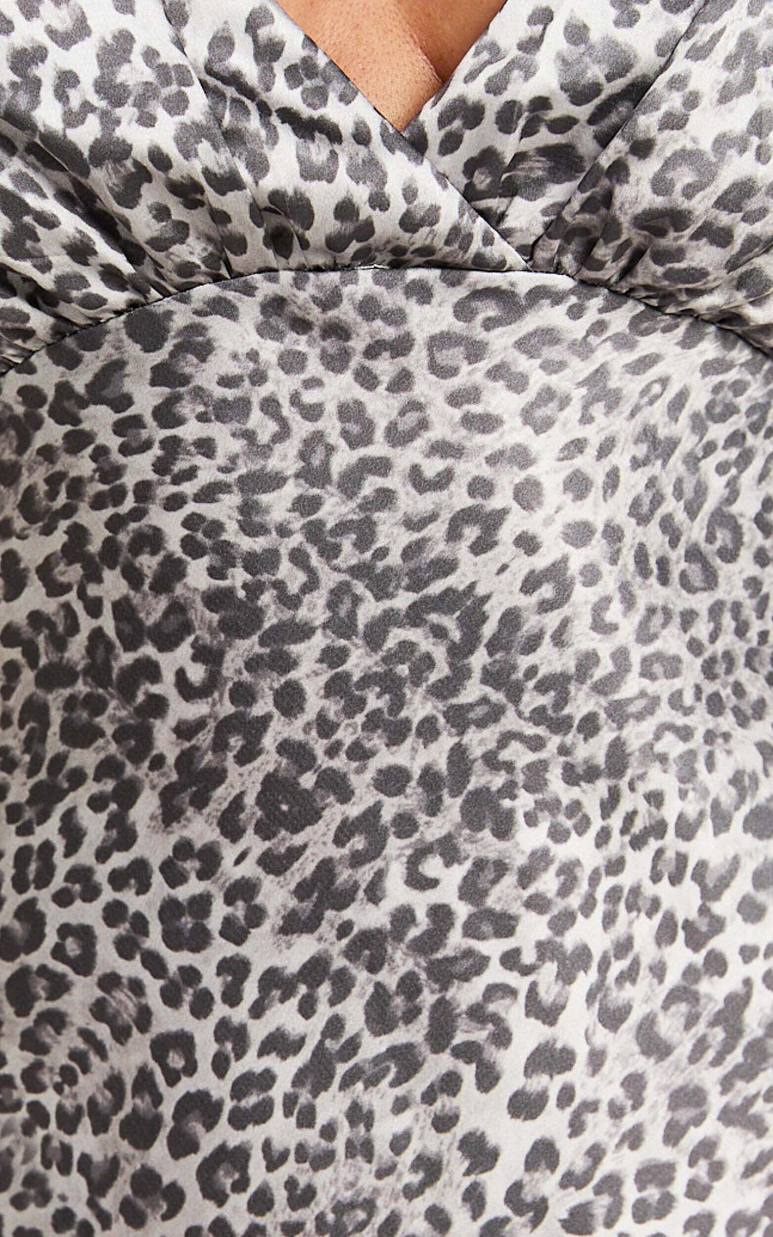 Amalea Mini Dress - Wide Strap Ruched Bust Dress in Leopard