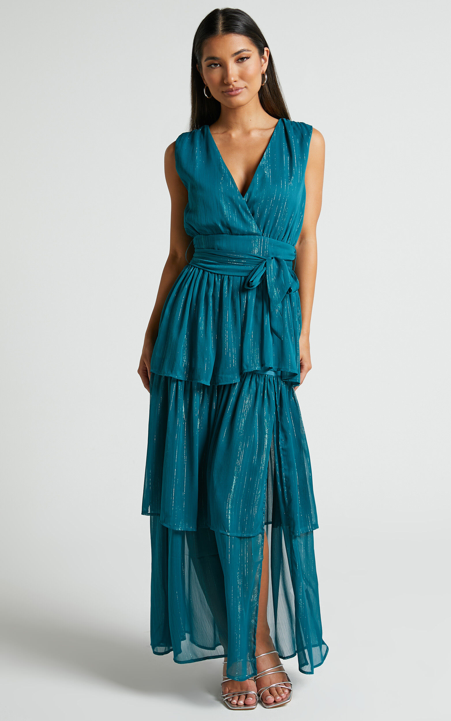 Alana Midi Dress - Short Sleeve Plunge Aline Dress in Emerald