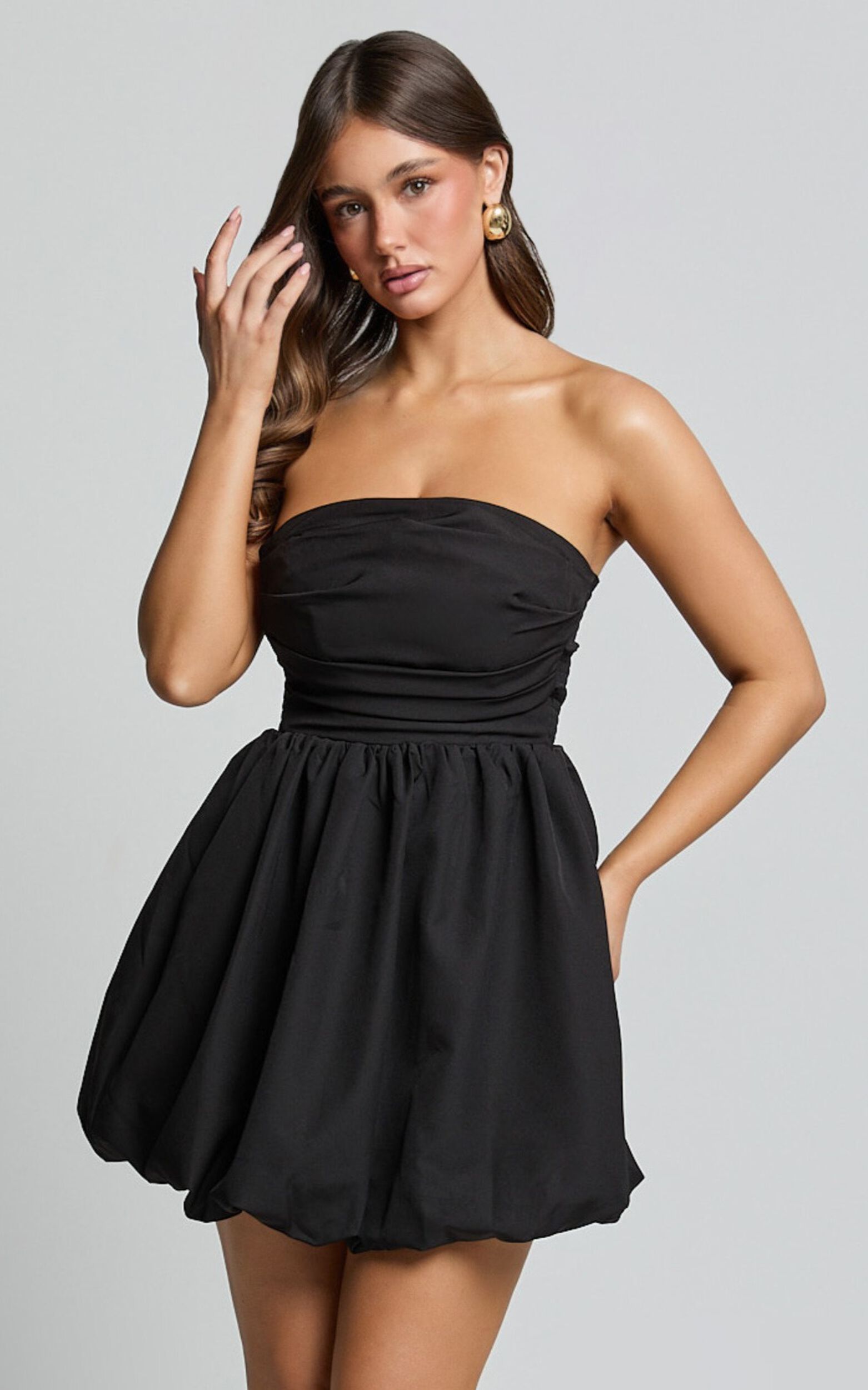 Shaima Mini Dress - Strapless Bubble Hem Dress in Black