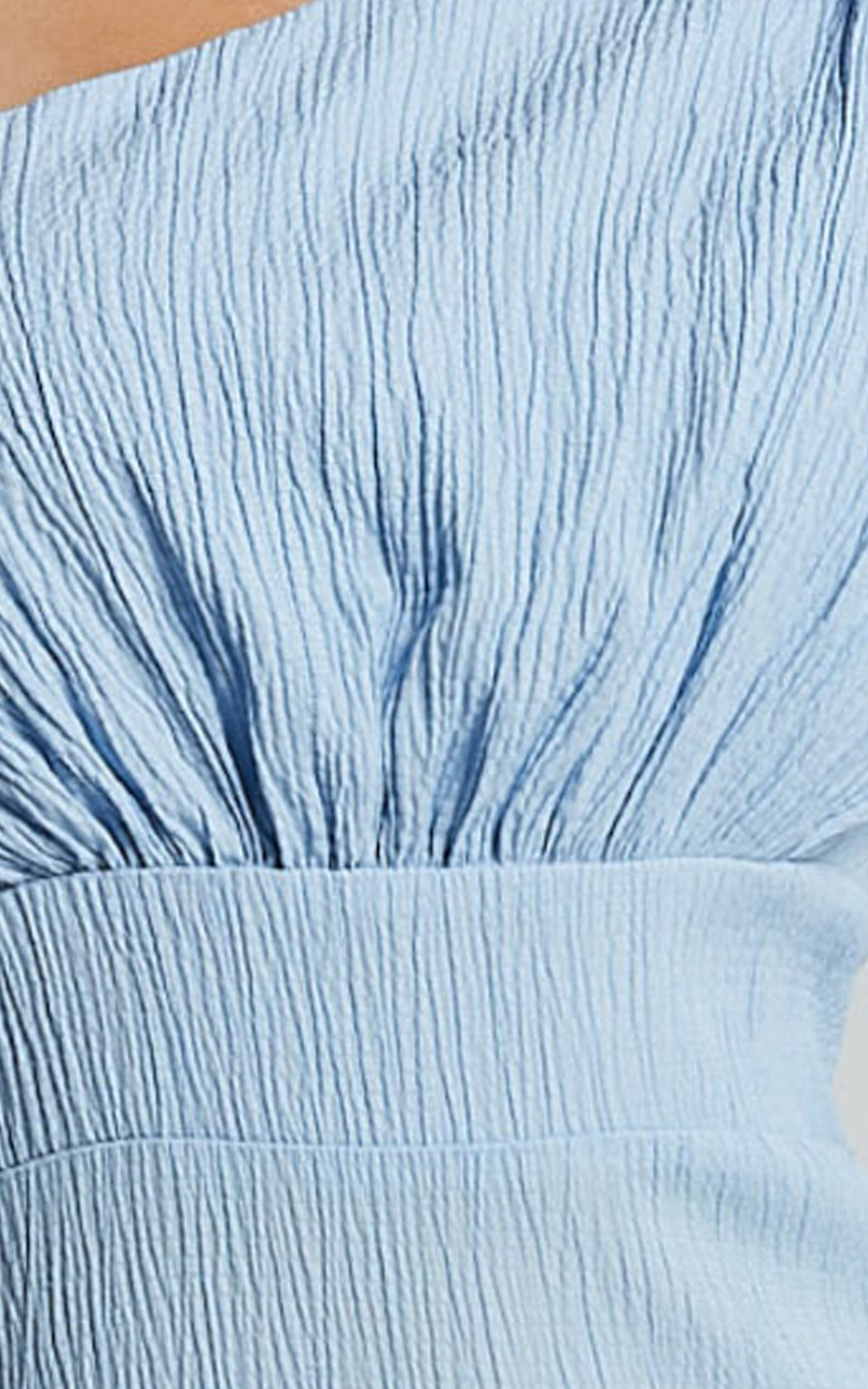 Celestia Midi Dress - Tiered One Shoulder Dress in Soft Blue