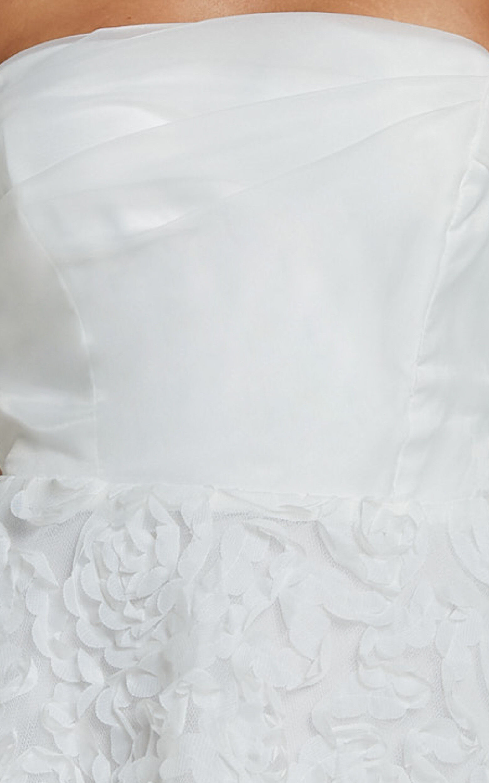 Violeta Mini Dress - Strapless 3d Floral Dress in White