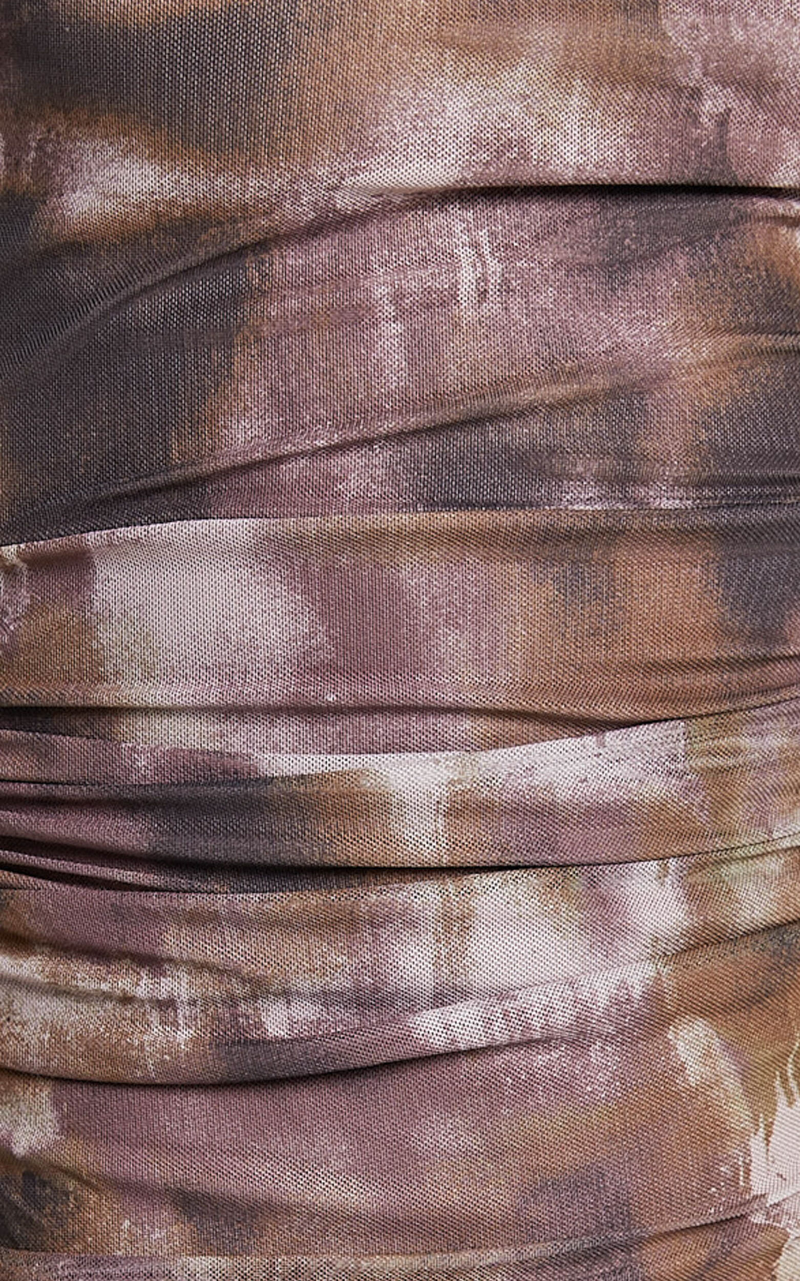 Amira Mini Dress - Ruched Mesh Dress in Rustic Haze Print