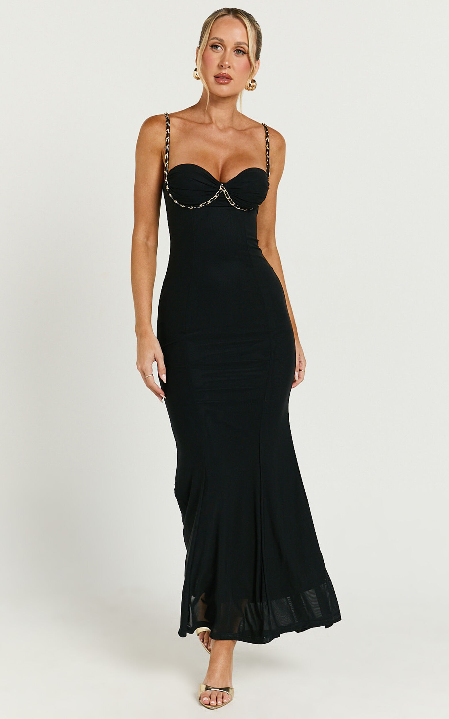 Chenna Midi Dress - Sweetheart Chain Detail Dress in Black