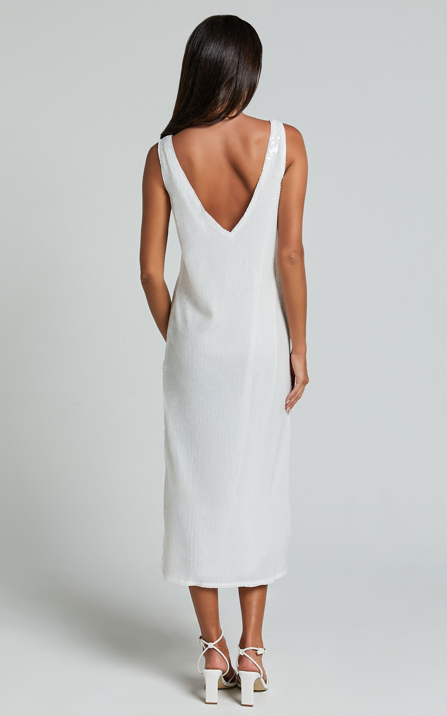 Rosa Midi Dress - Low Back Sequin Dress in White