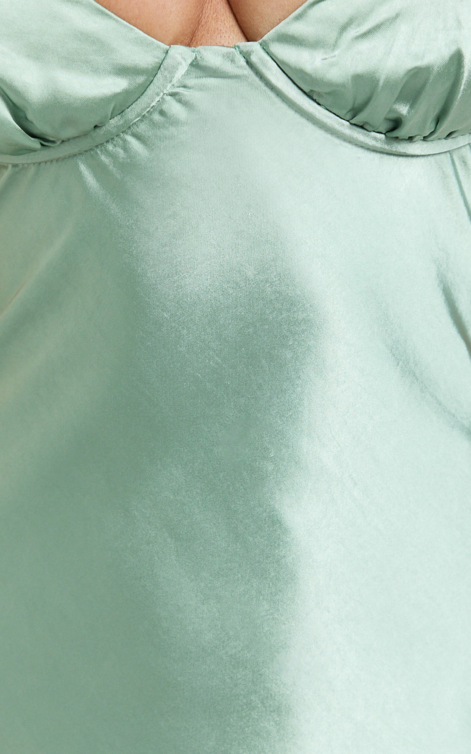 Heidi Maxi Dress - Satin Ruched Bust Tie Back Dress in Sage