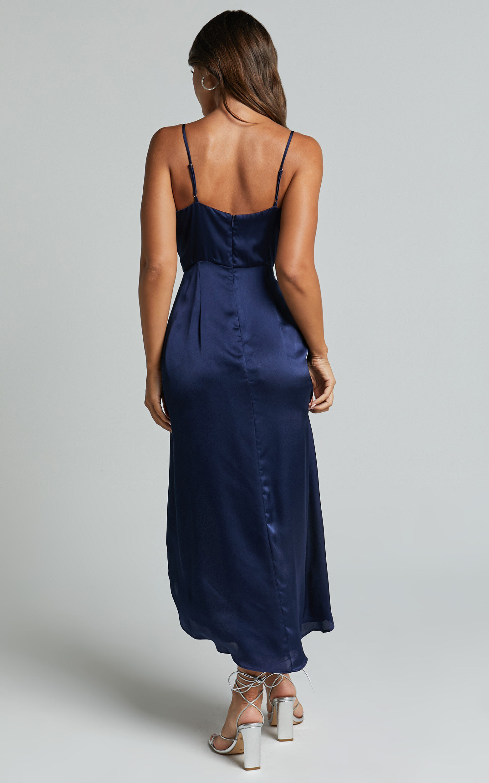 Katie Midi Dress - V Neck Tie Front Detail Dress in Mid Night Blue
