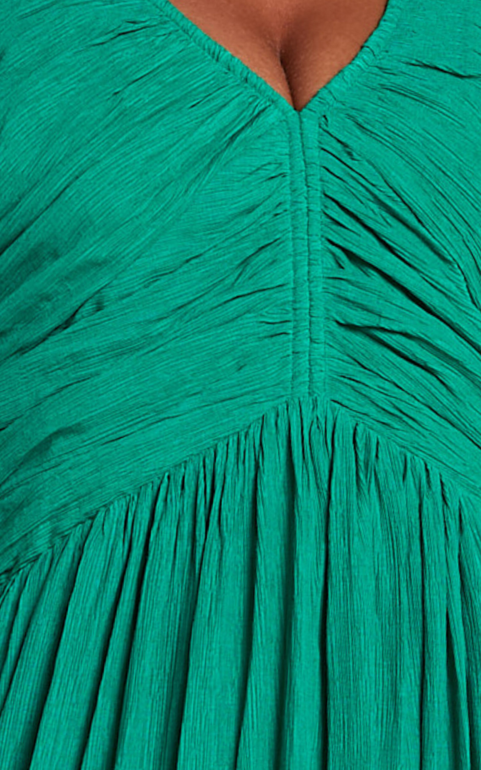 Roza Midi Dress - Ruched Bodice Dress in Emerald
