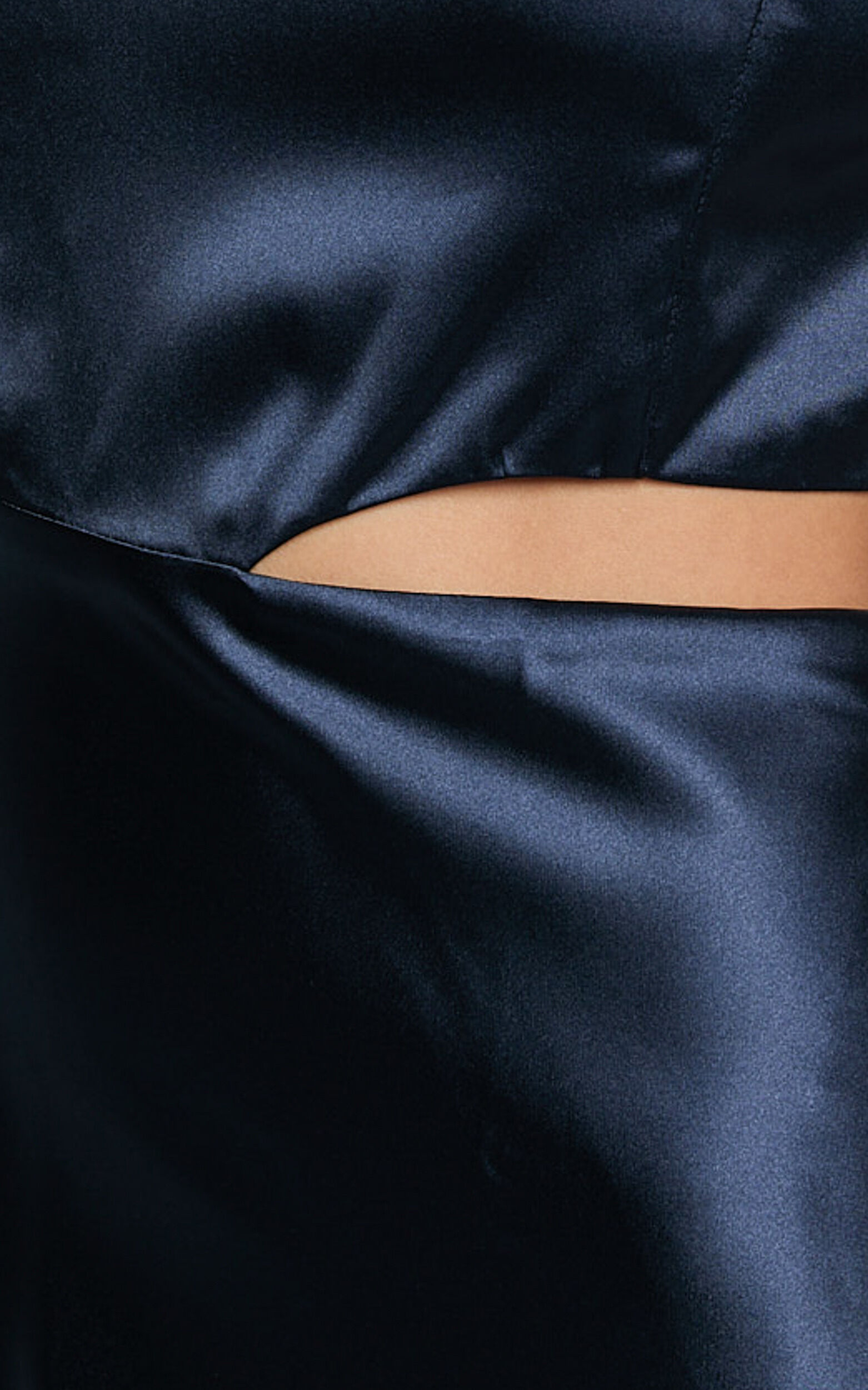 Aleena Midi Dress - Square Neck Side Cut Out Satin Dress in Midnight Blue
