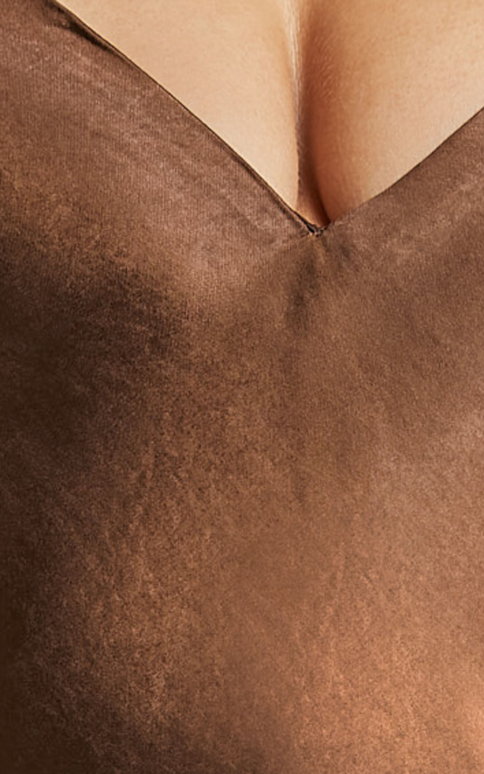 Etienne Midi Dress - Asymmetric Hem Satin Slip Dress in Chocolate