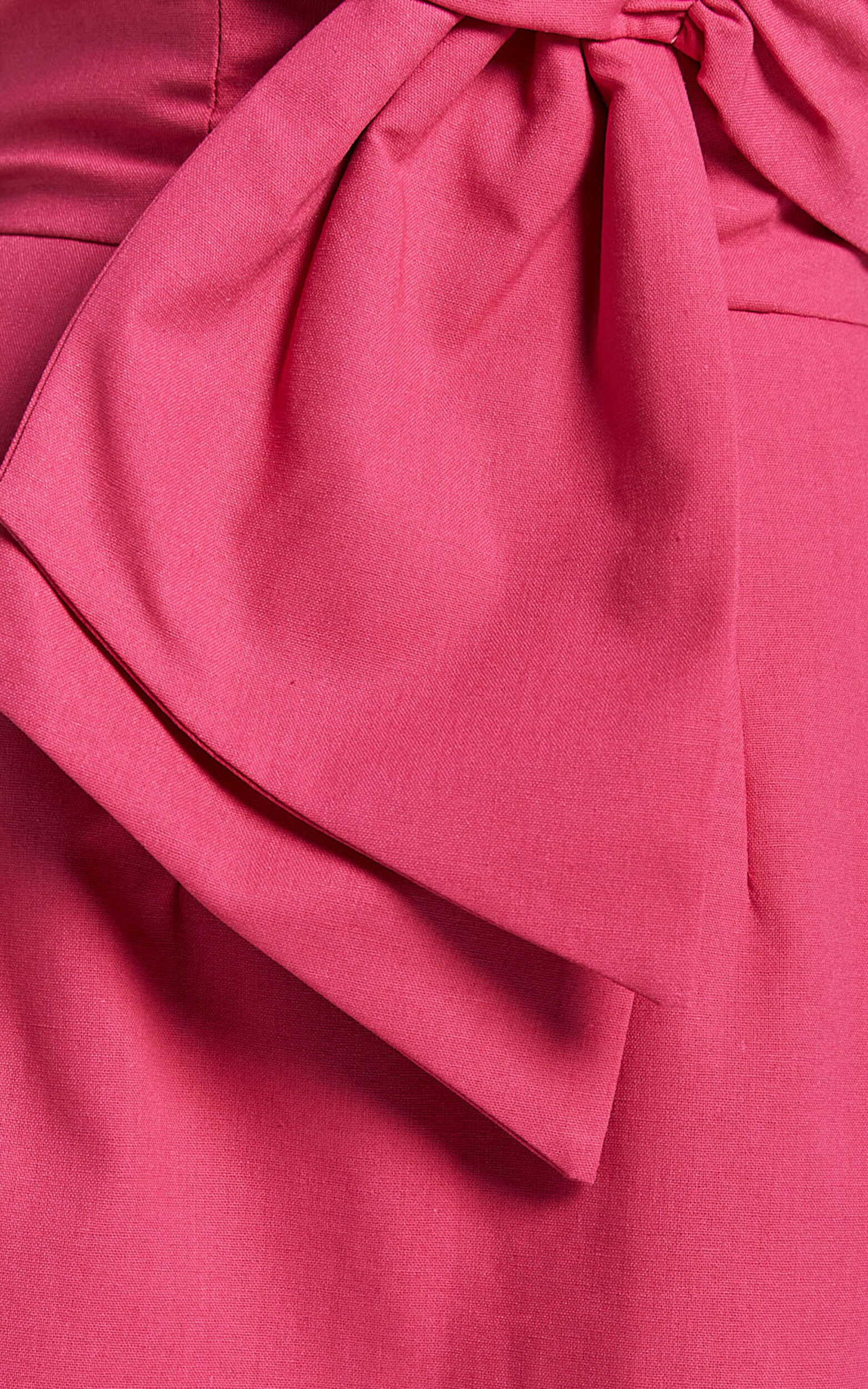 Chika Mini Dress - Linen Strapless Front Bow Dress in Peony Pink