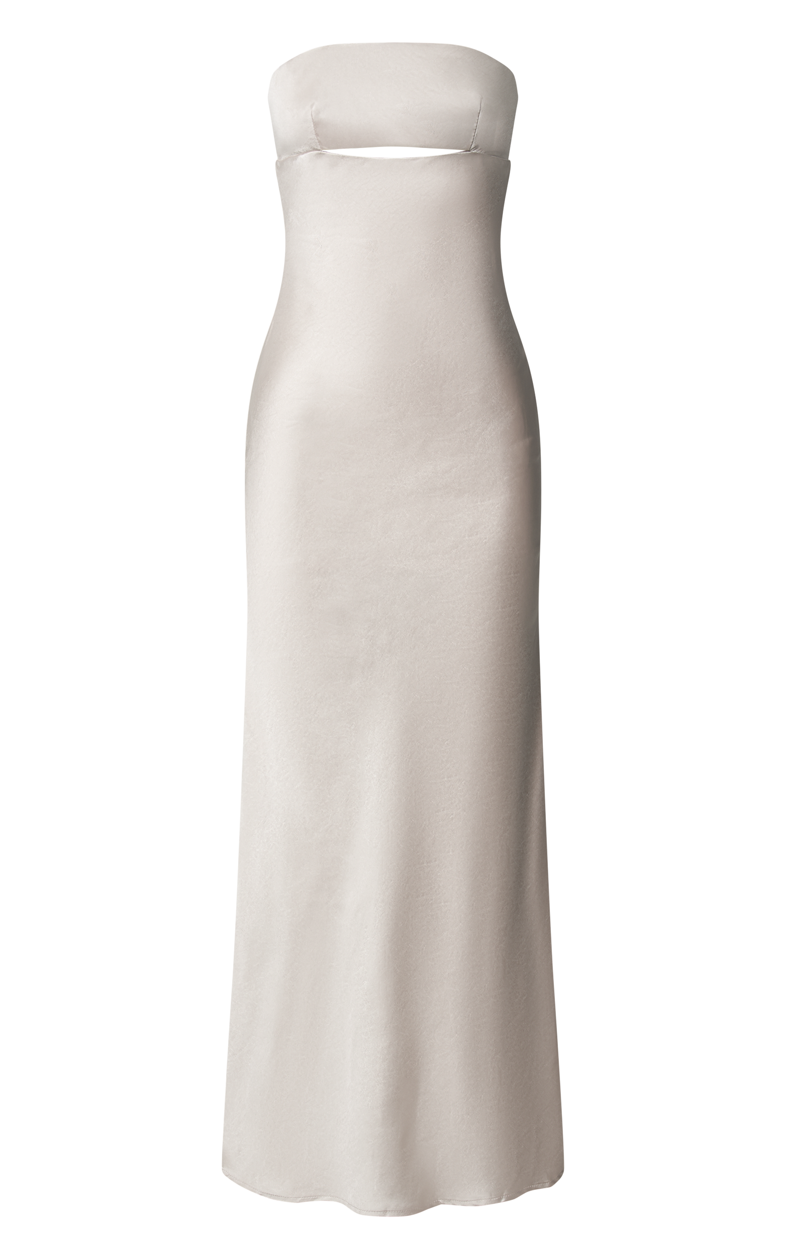 Kira Midi Dress - Strapless Cut Out Satin Dress in Champagne