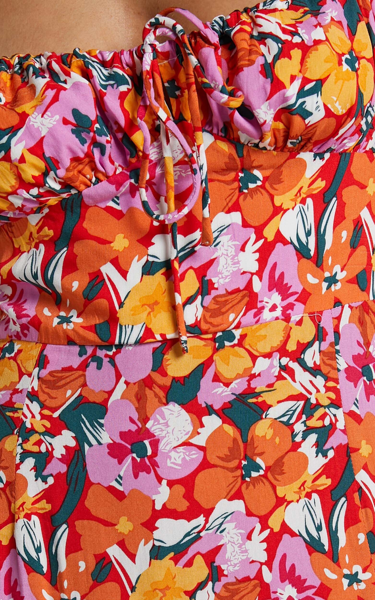 Rosario Midi Dress - Ruched Bust Puff Sleeve Dress in Spring Floral