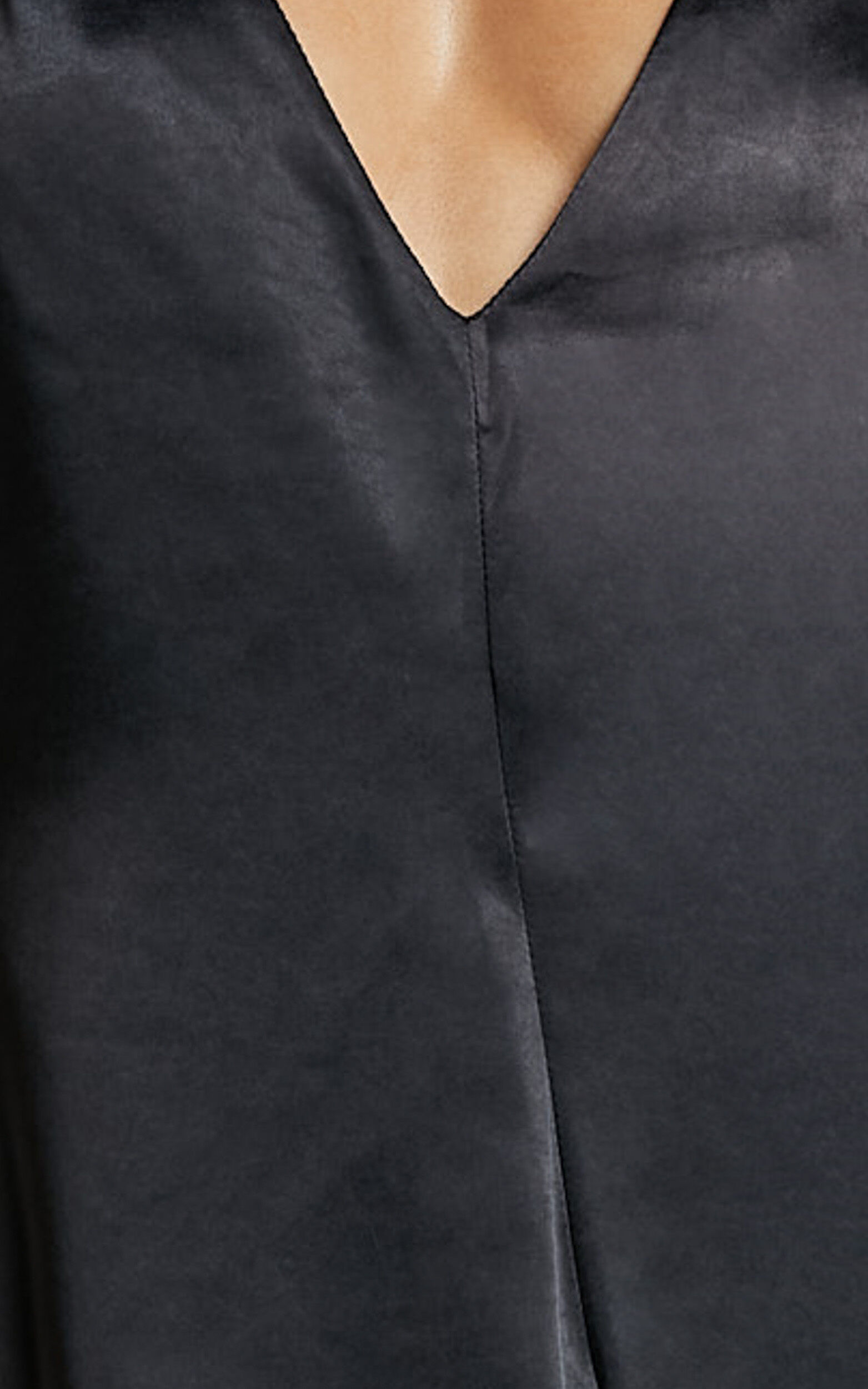 Hart Midi Dress - Tie Shoulder Plunge Satin Dress in Black