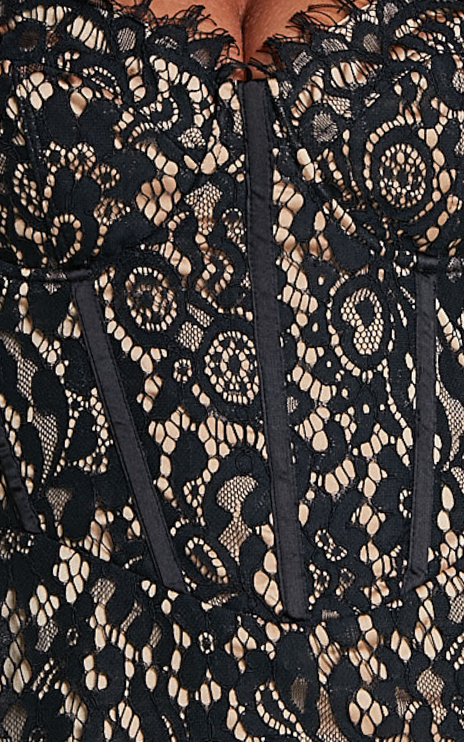 Makenzie Midi Dress - Strappy Corset Lace Slip Dress in Black