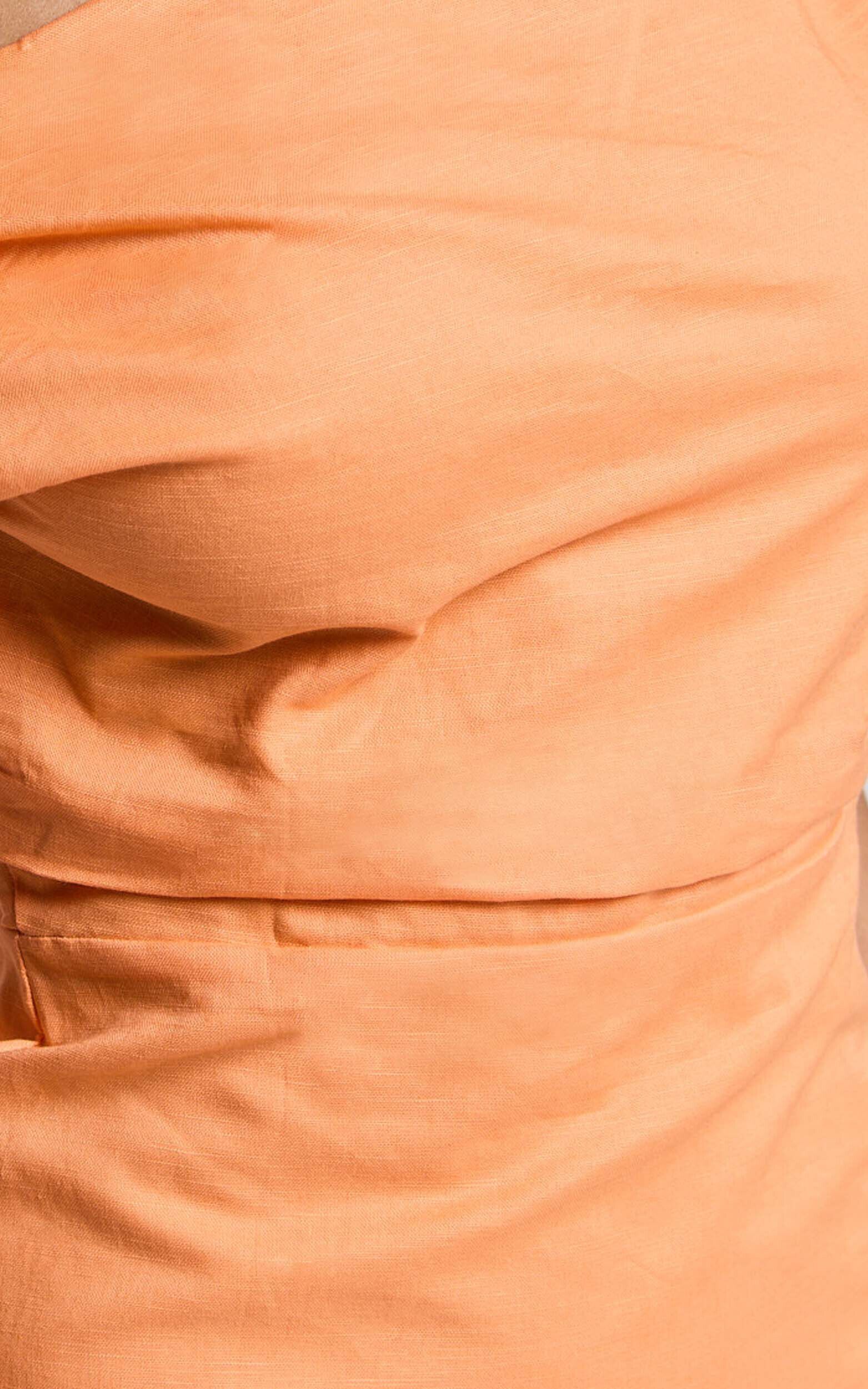 Jeofina Mini Dress - Off The Shoulder Linen Look Dress in Orange