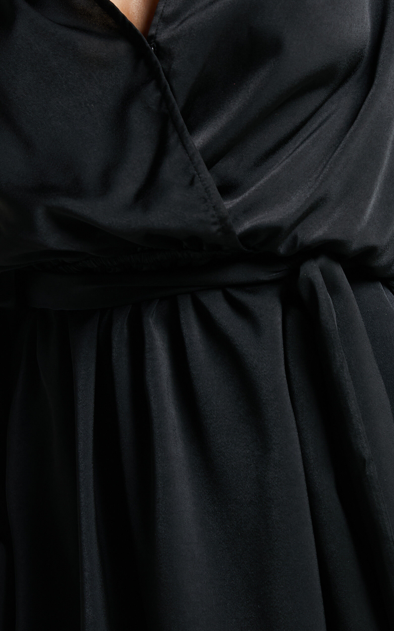 Laura Mini Dress - Long Sleeve V Neck Wrap Dress in Black