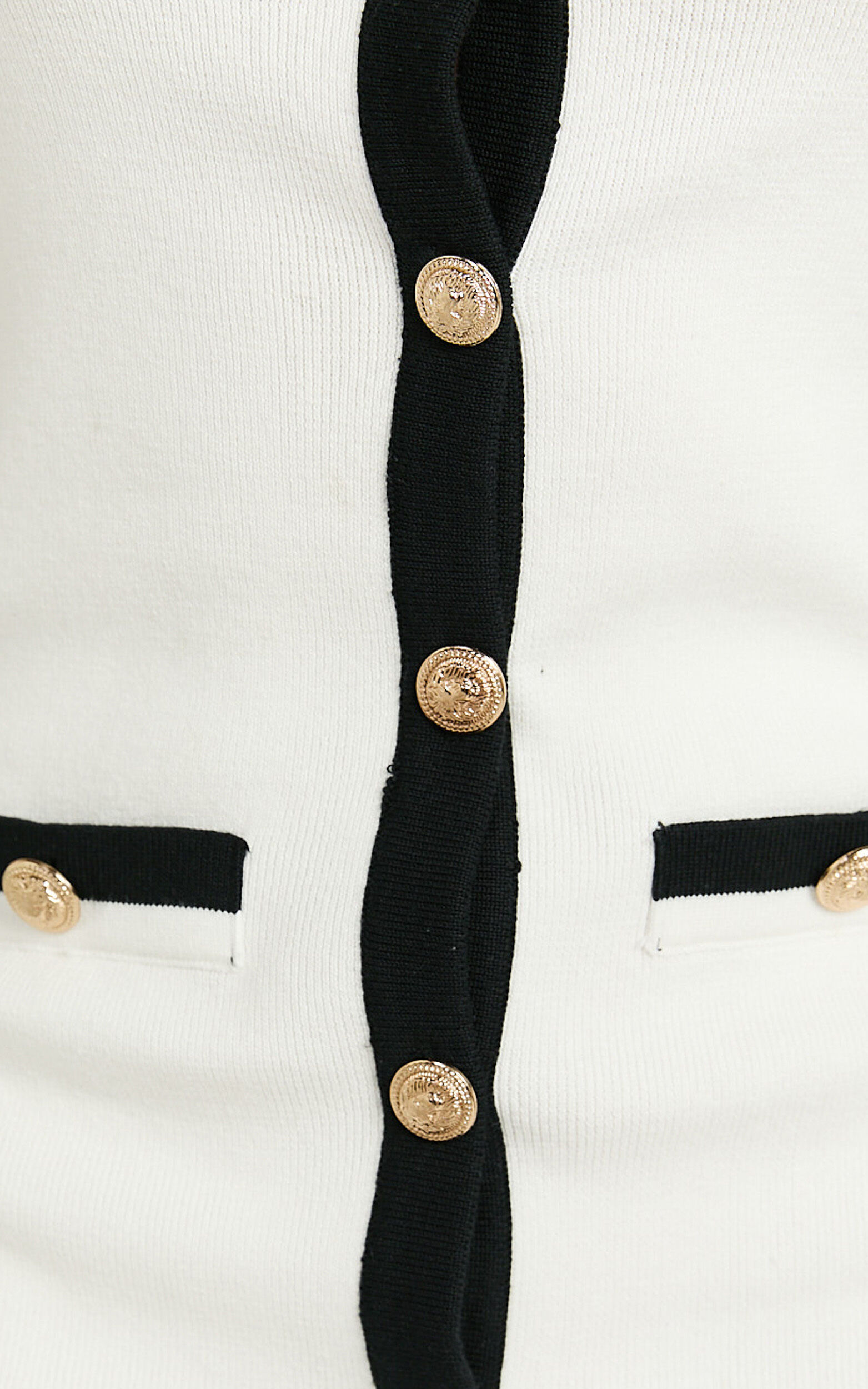 Branson Mini Dress - Sleeveless Button Down Knitted Dress in Cream with Black contrast