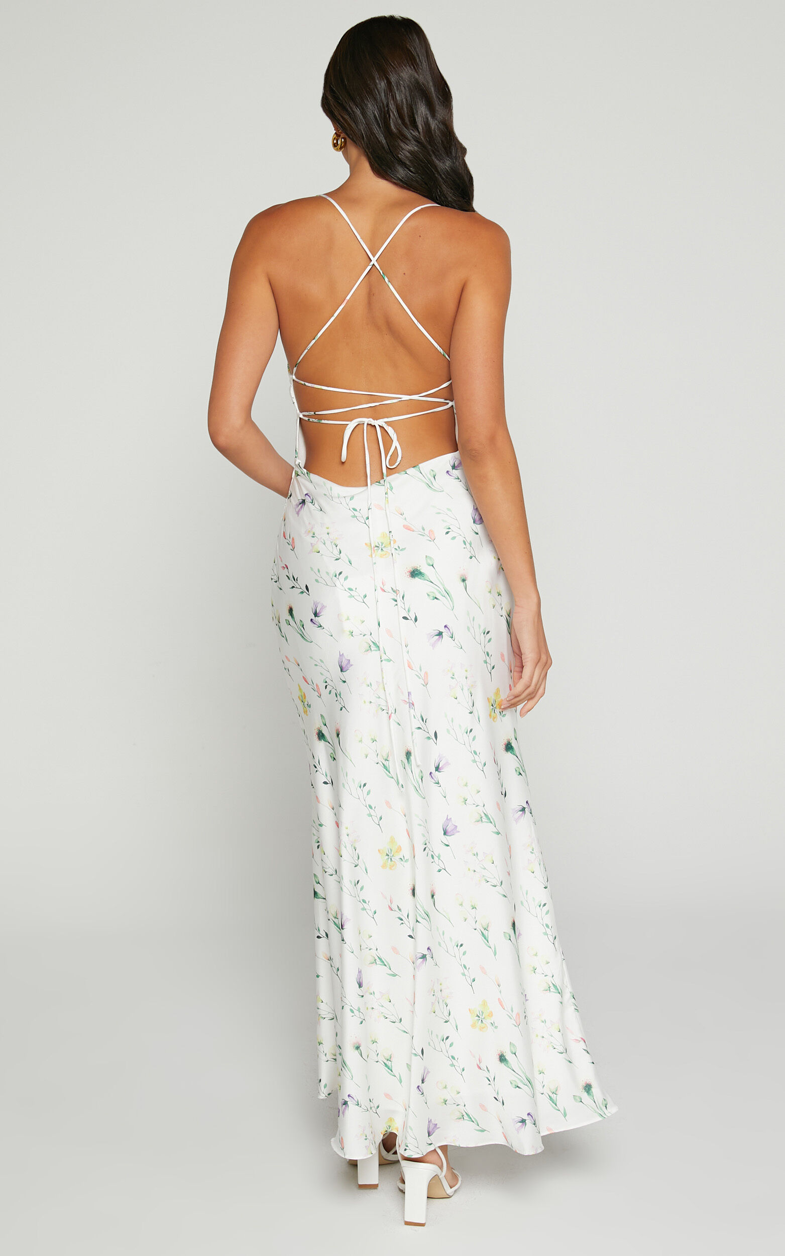 Shierina Midi Linen Dress - Sweetheart Neck Line Sleeveless Dress in White Floral