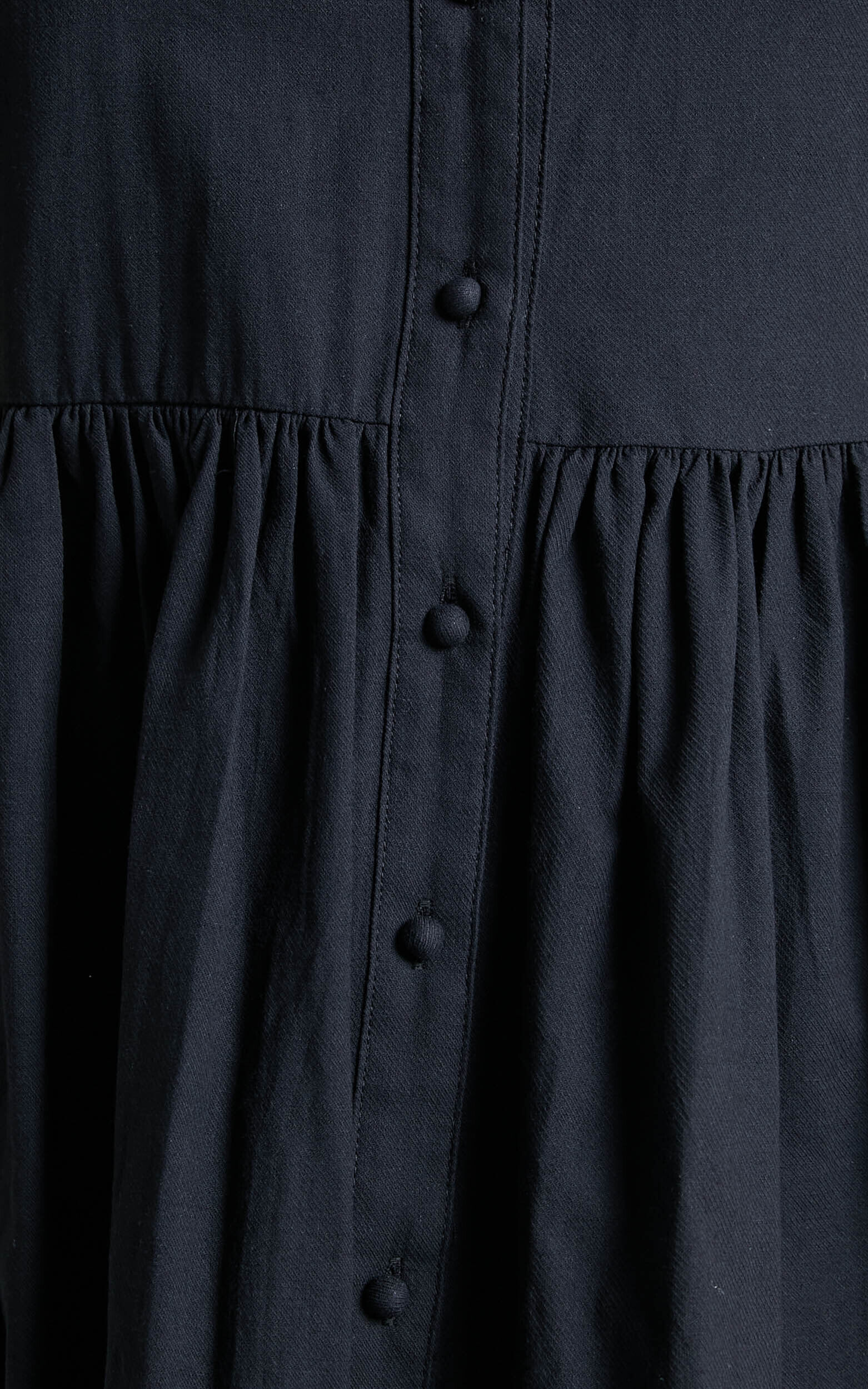 Staycation Mini Dress - Smock Button Up Dress in Black