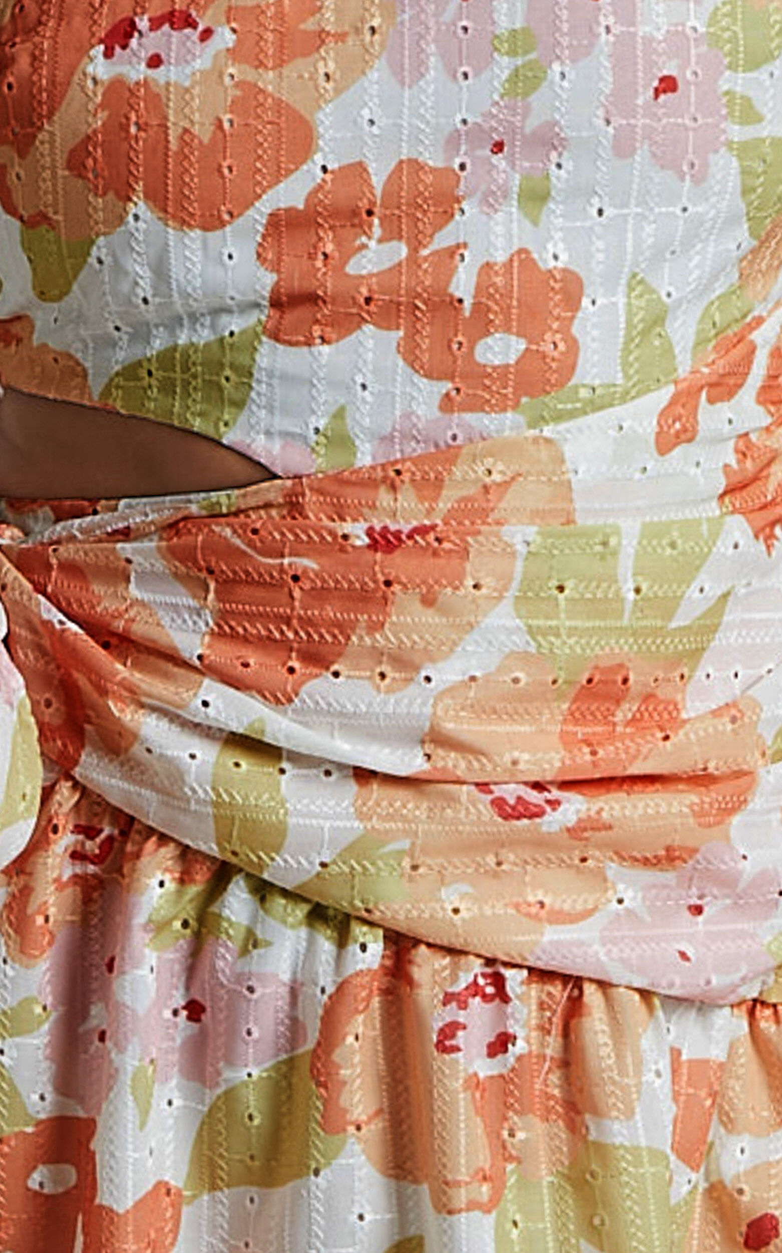 Zaria Mini Dress - Asymmetric Cut Out Tie Waist Dress in Orange Floral