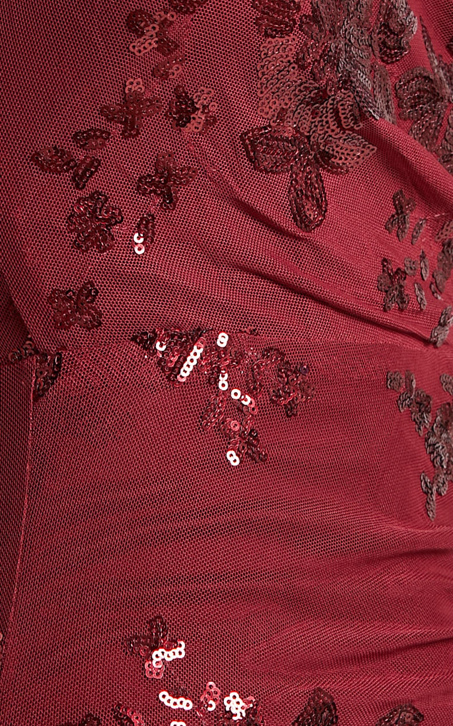 Out Till Dawn Maxi Dress - Thigh Split Dress in Wine Sequin