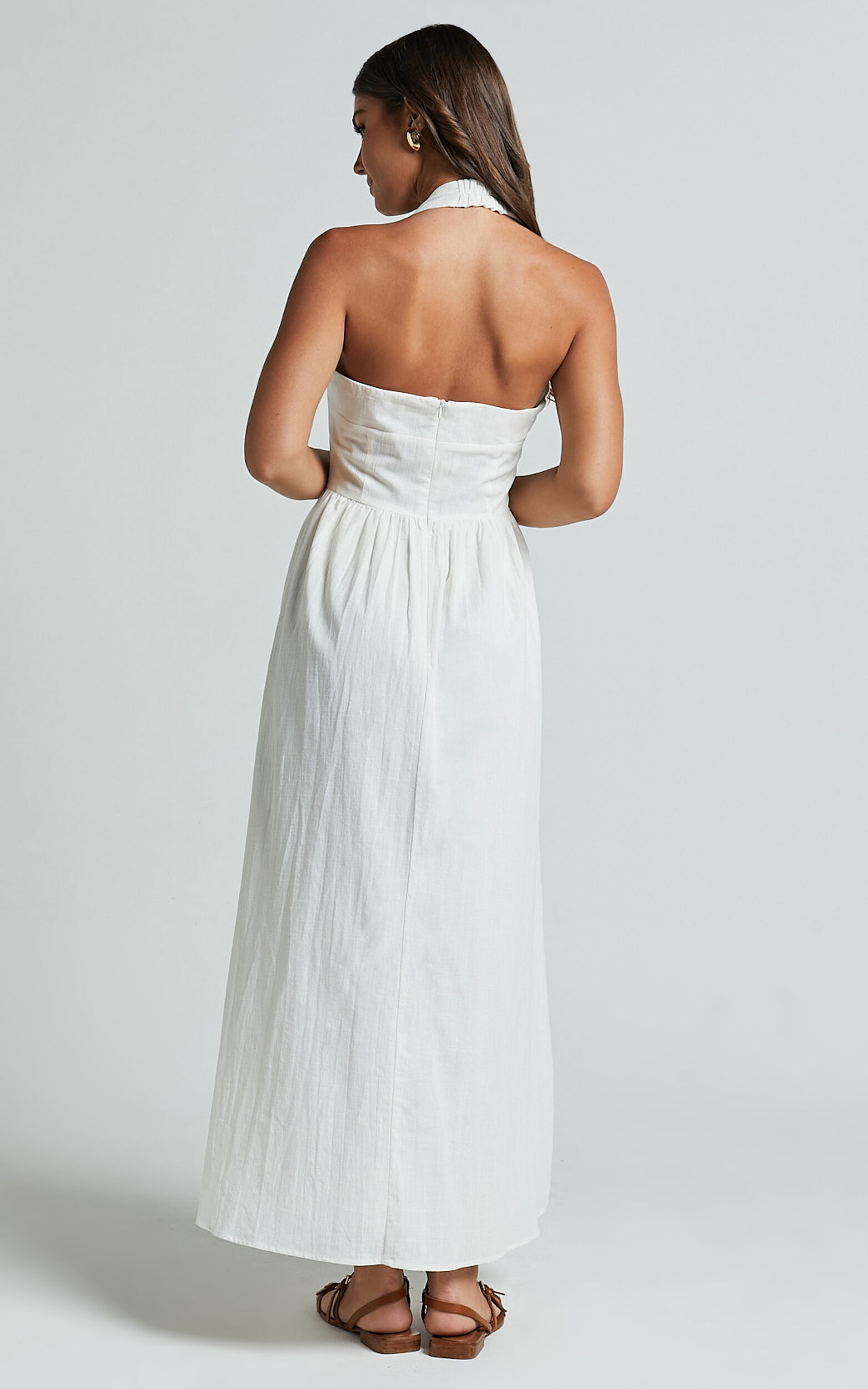 Daniella Maxi Dress - Halter Neck A Line Dress in White