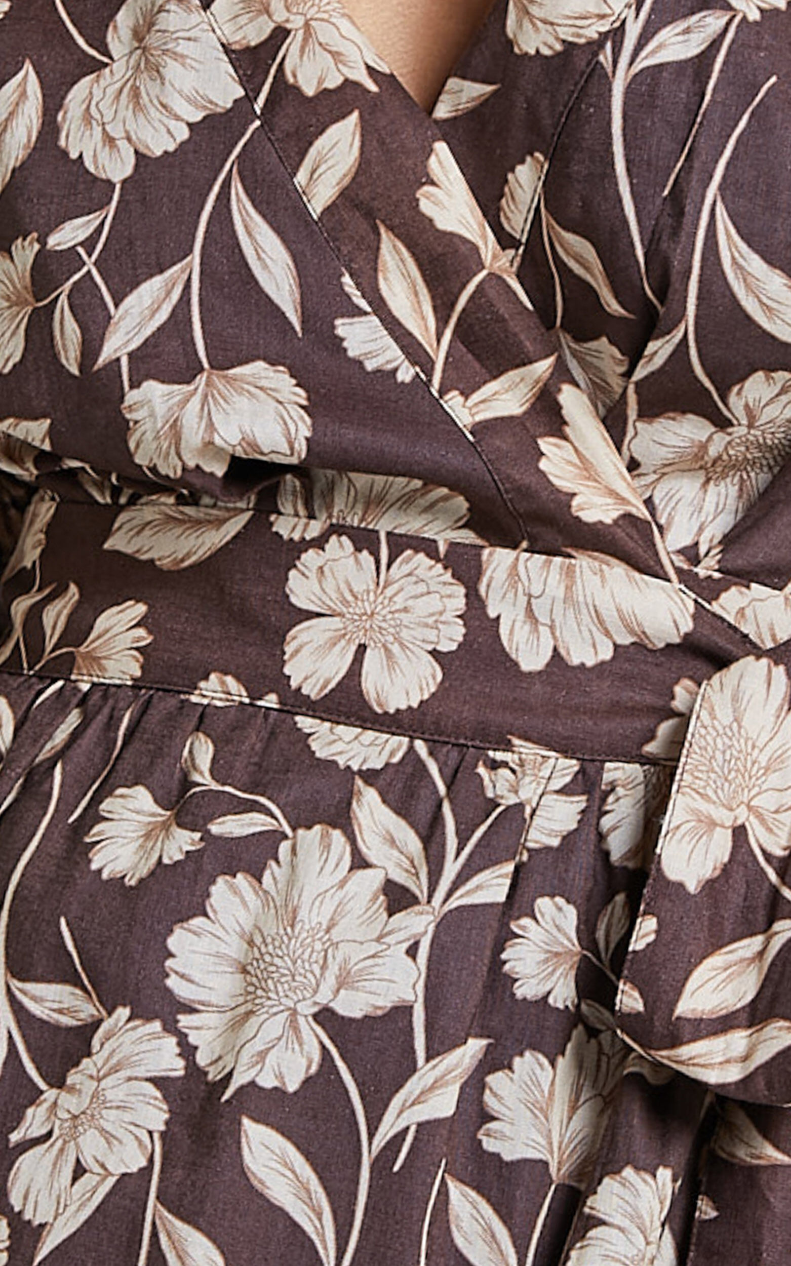 Amalie The Label - Francie Linen Blend Puff Sleeve Wrap Midi Dress in Sahara Print