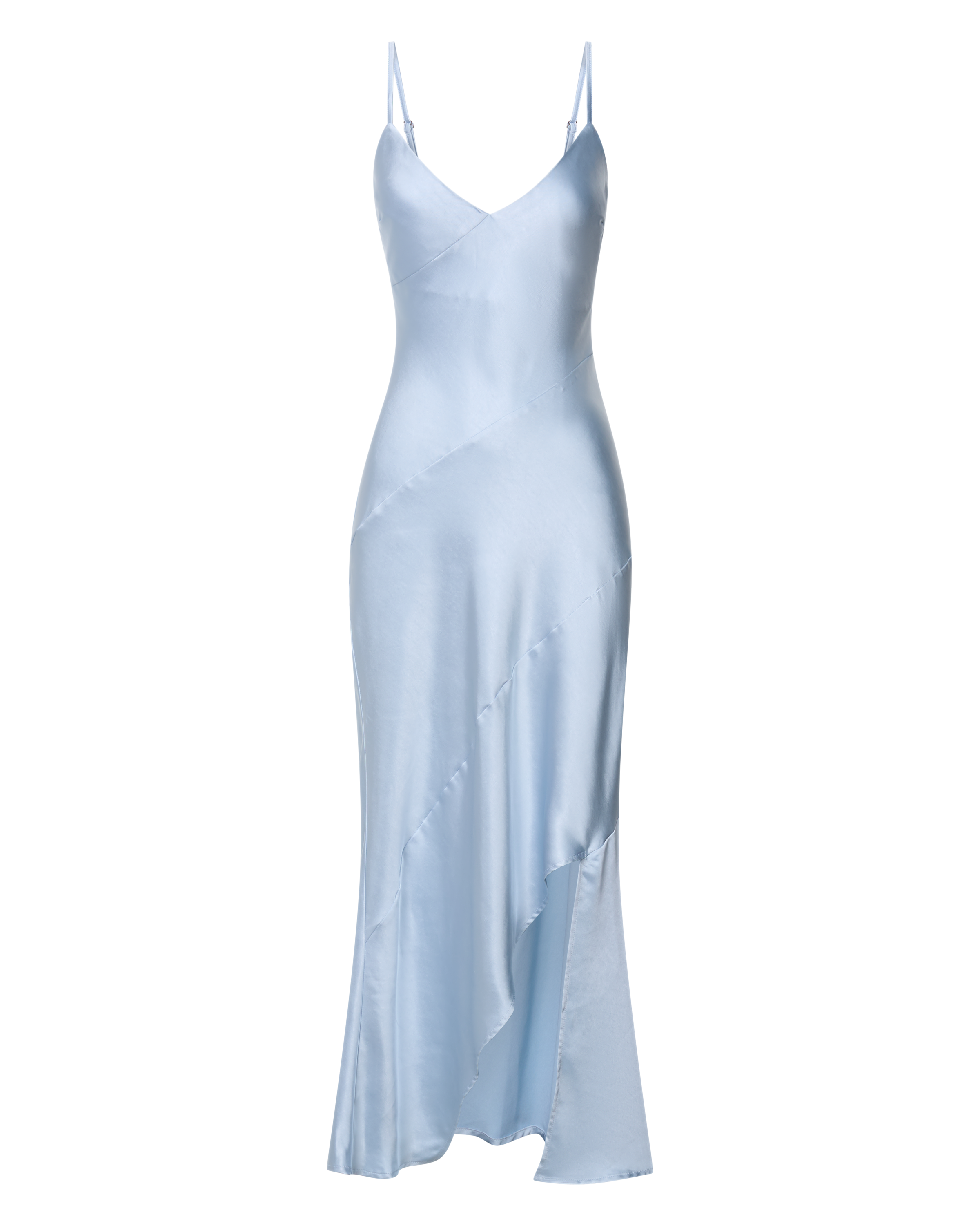 Ylona Maxi Dress - Asymmetric Draped Bias Cut Satin Slip Dress in Ice Blue