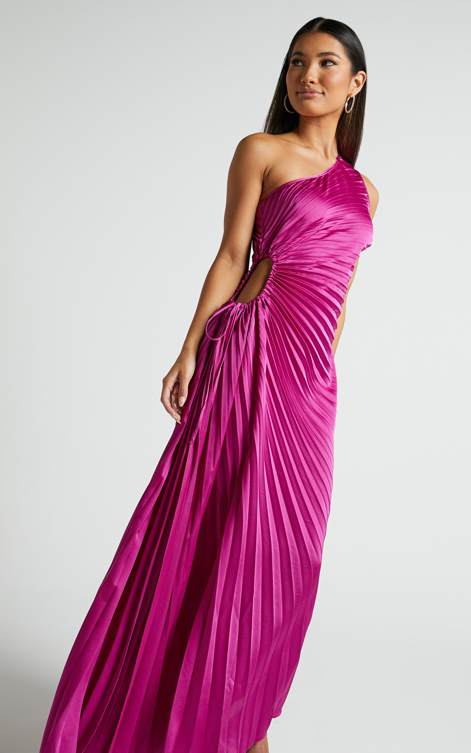 Kitsune Maxi Dress - One Shoulder Cut Out Dress in Pink