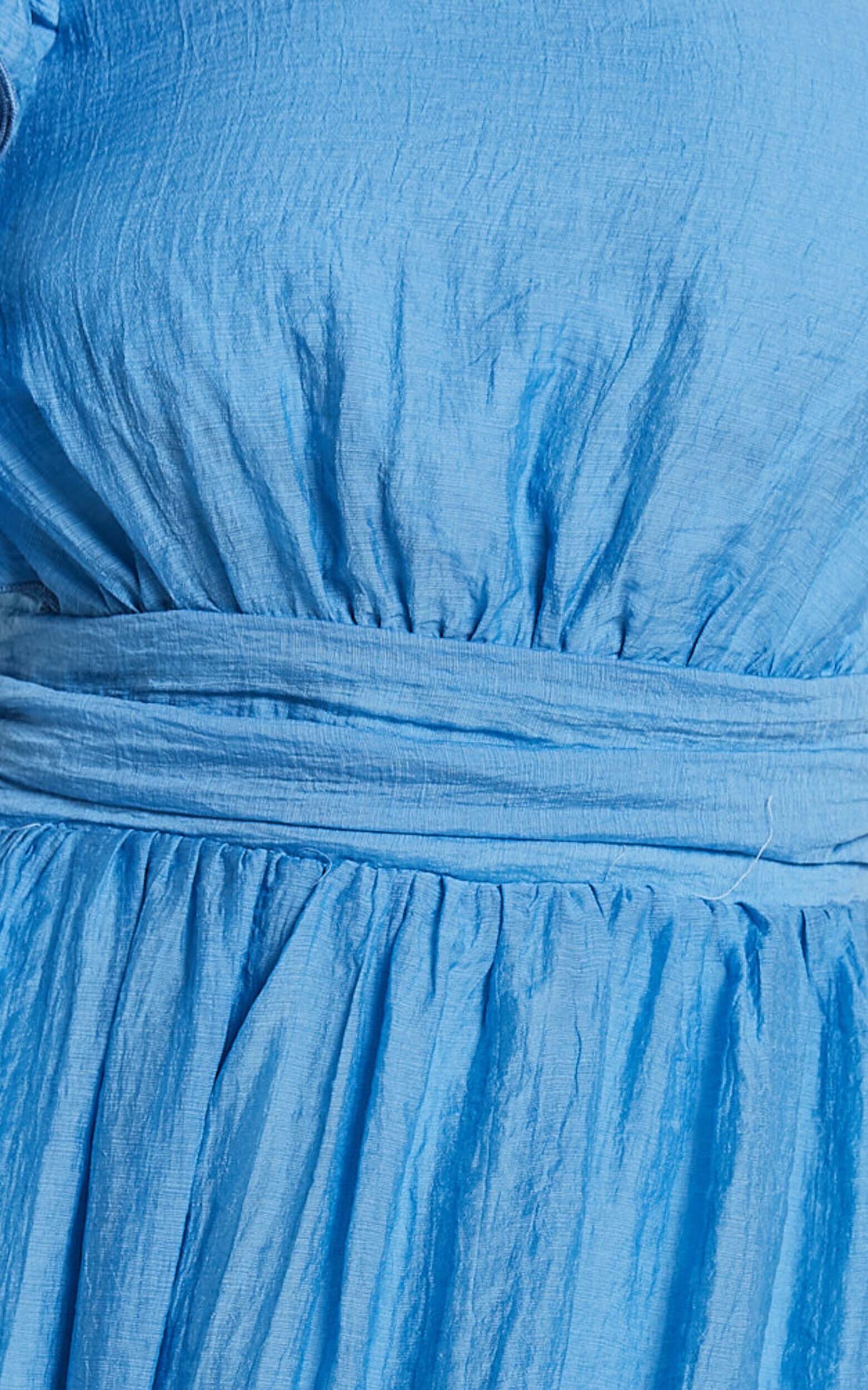 Dorothy Midi Dress - One Shoulder Frill Detail Fit and Flare Dress in Sky Blue