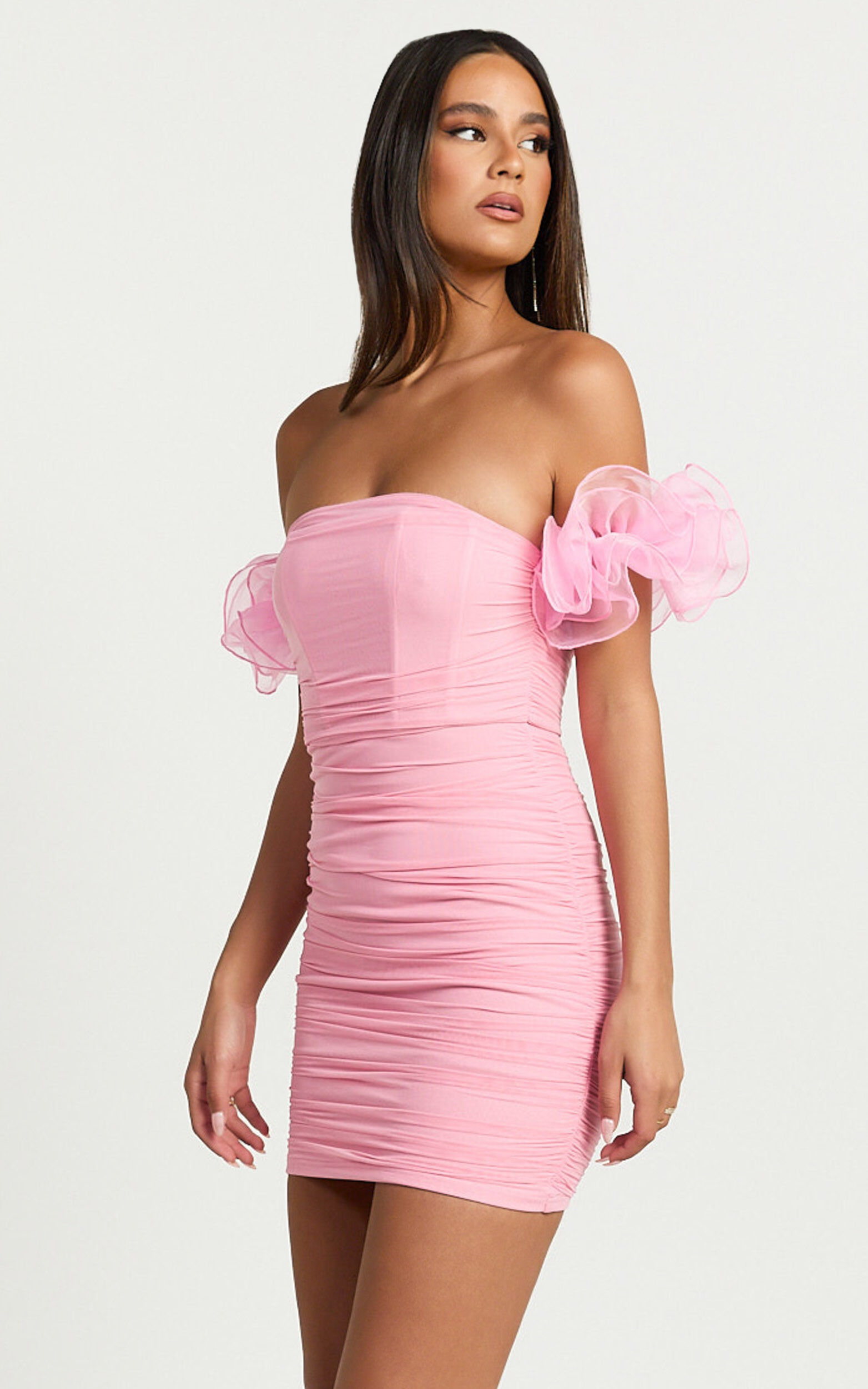 Jonah Mini Dress - Off Shoulder Bodycon Dress in Pink