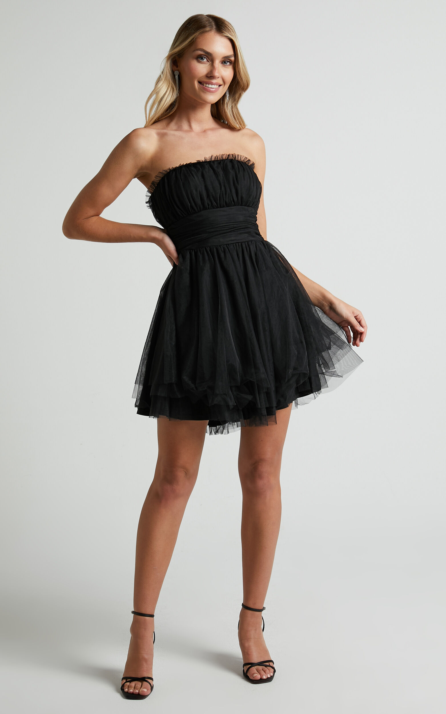 Brooke Mini Dress - Tulle Frill Detail Mini Dress in Black