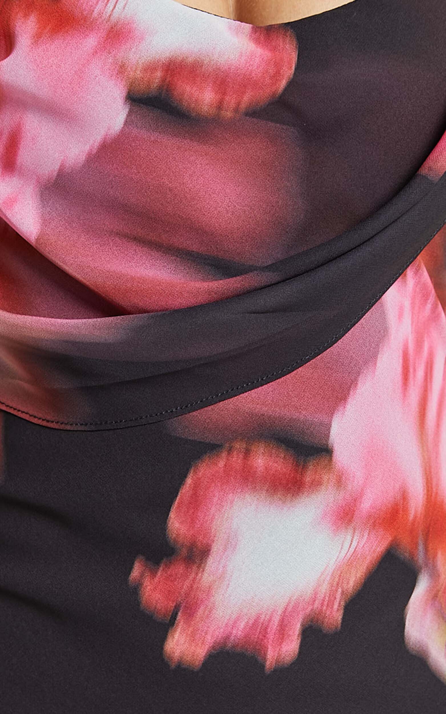 Jeanie Maxi Dress - Cowl Neck One Shoulder Slip Dress in Daze Print