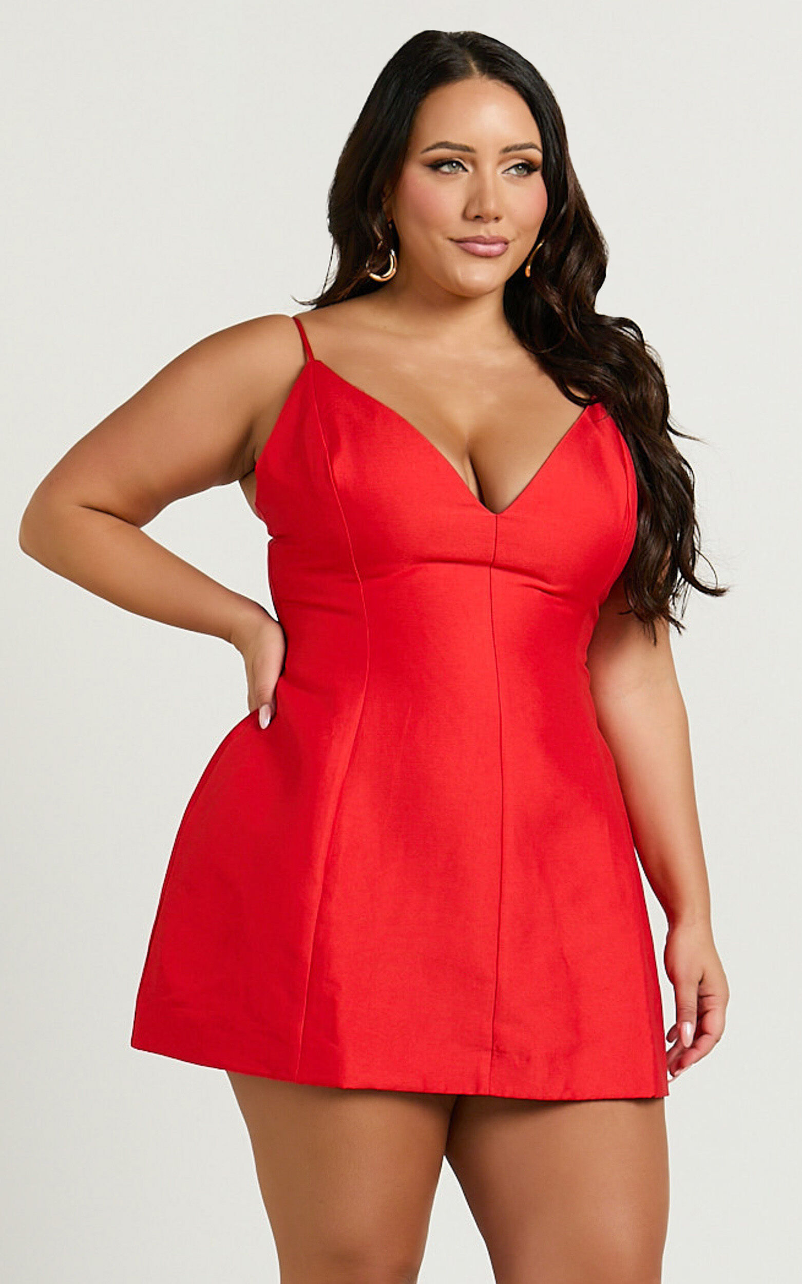 Sheeran Mini Dress - Plunge A Line Dress in Red