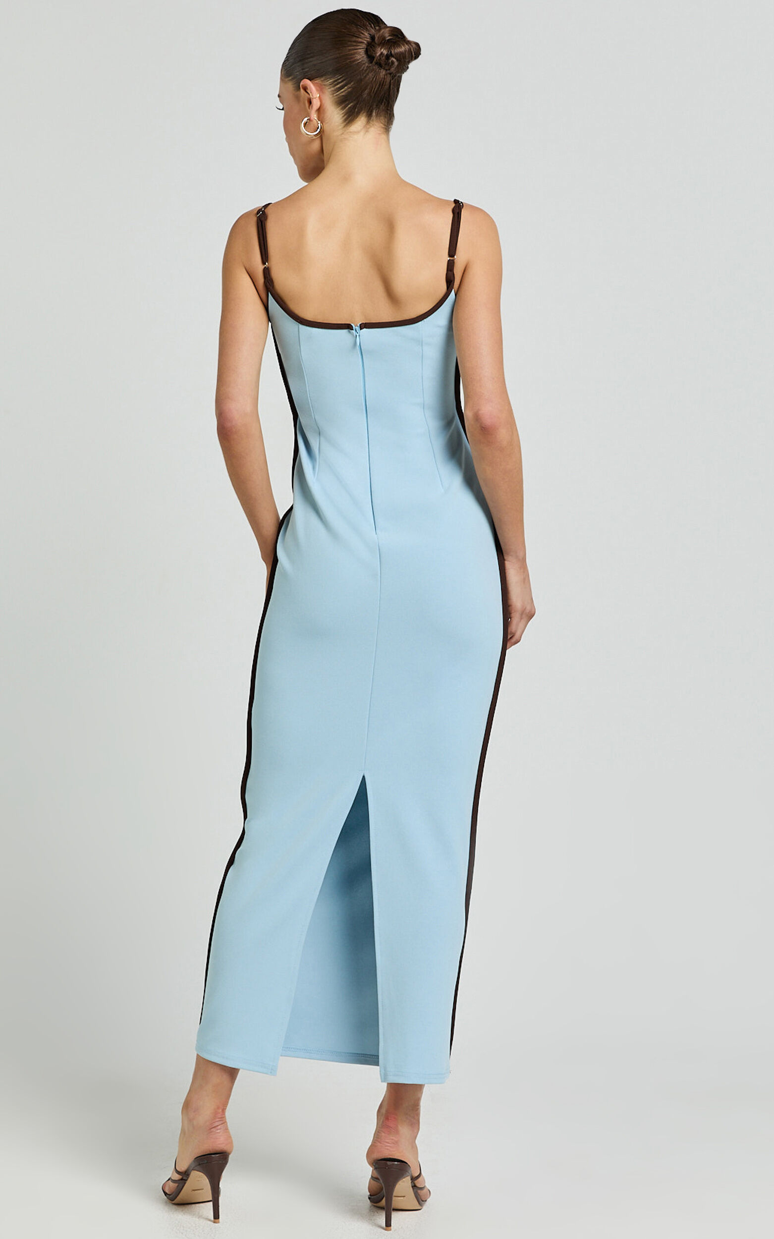 Ciara Midi Dress - V Neck Sleeveless Slip Dress in Blue