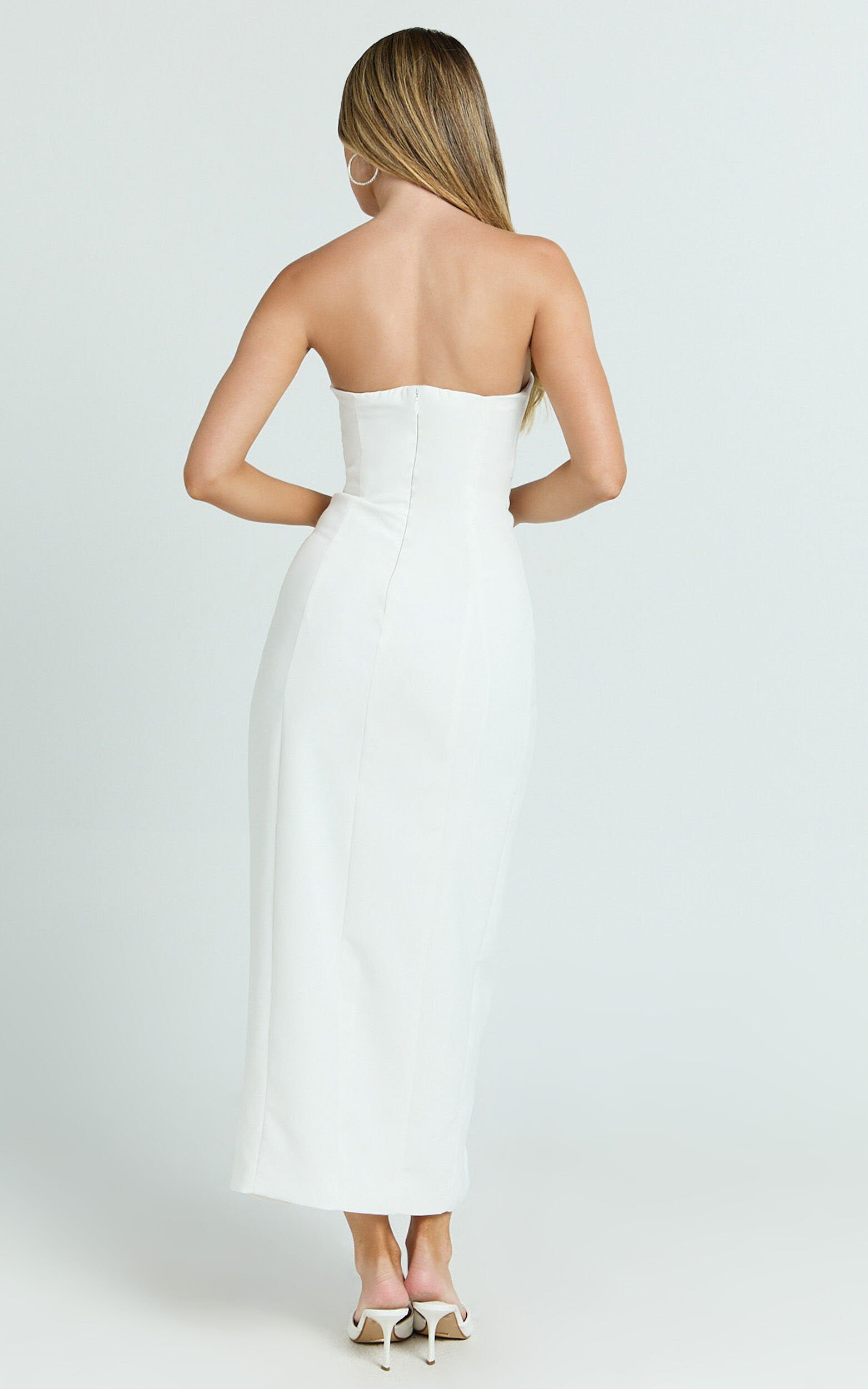 Carson Midi Dress - Strapless Double Breasted Wrap Fitted Dress in Off White