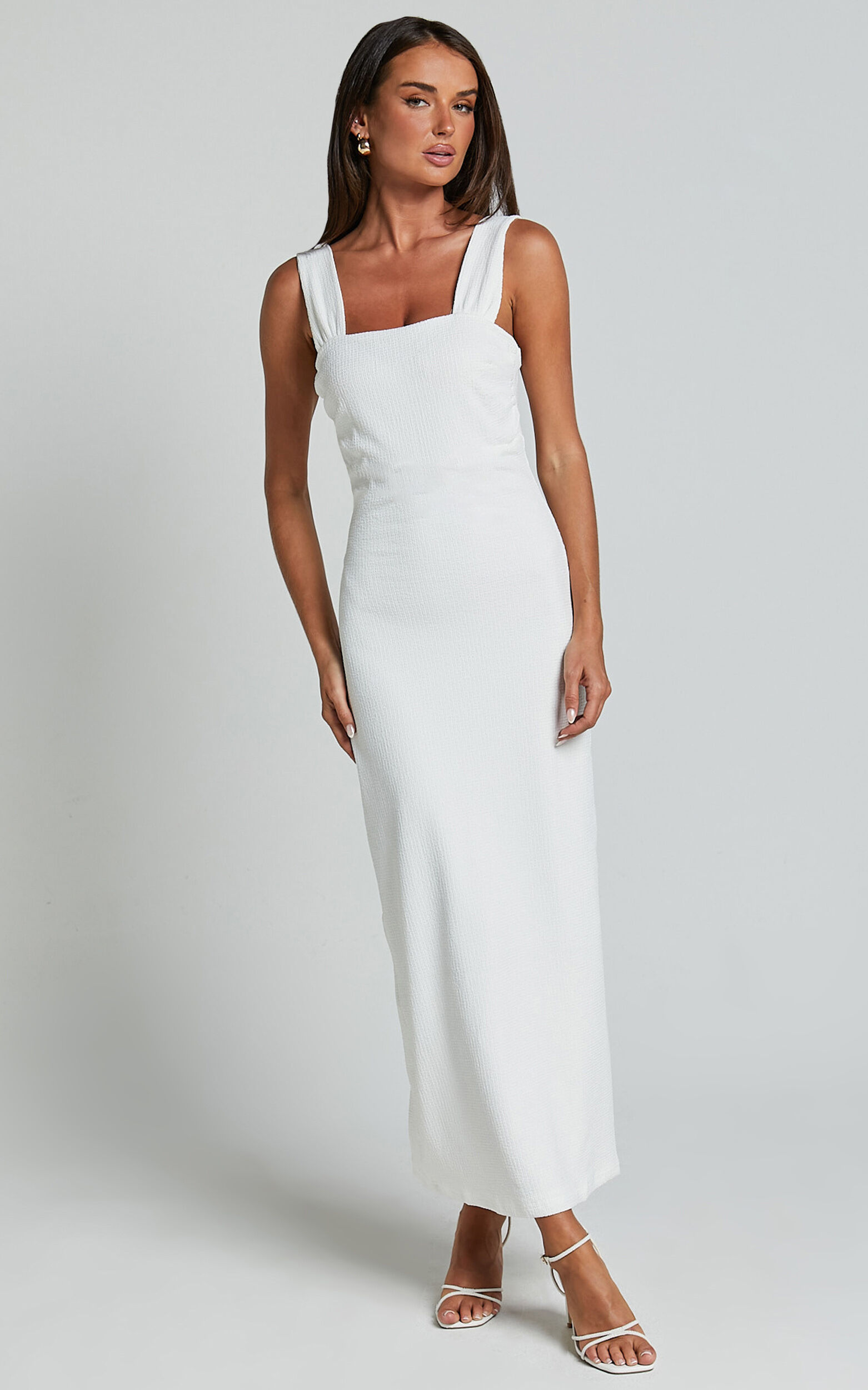 Tayla Midi Dress - Ruched Bust Bodycon Dress in White