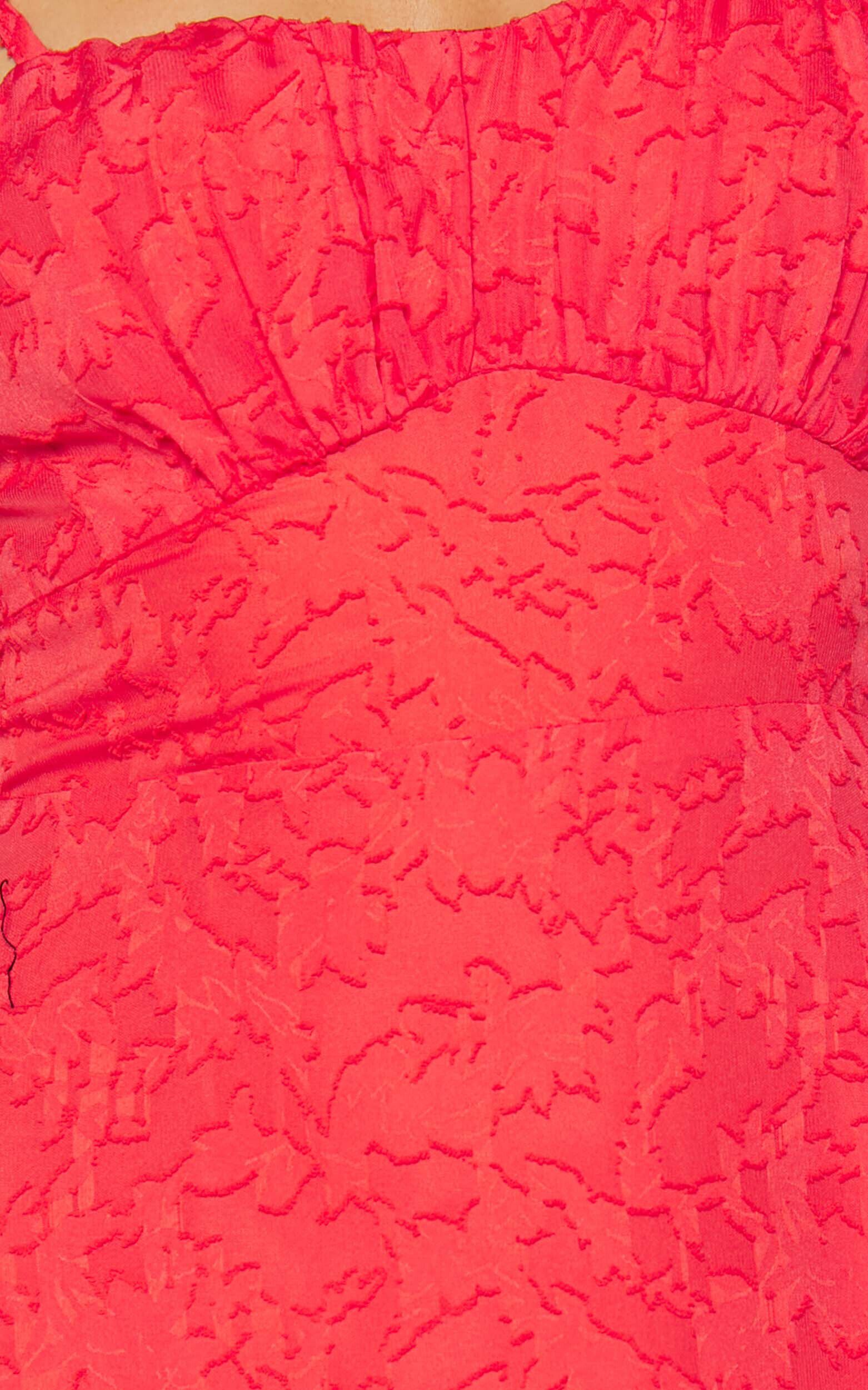 Jovena Midi Dress - Gathered Bodice Tiered Dress in Coral