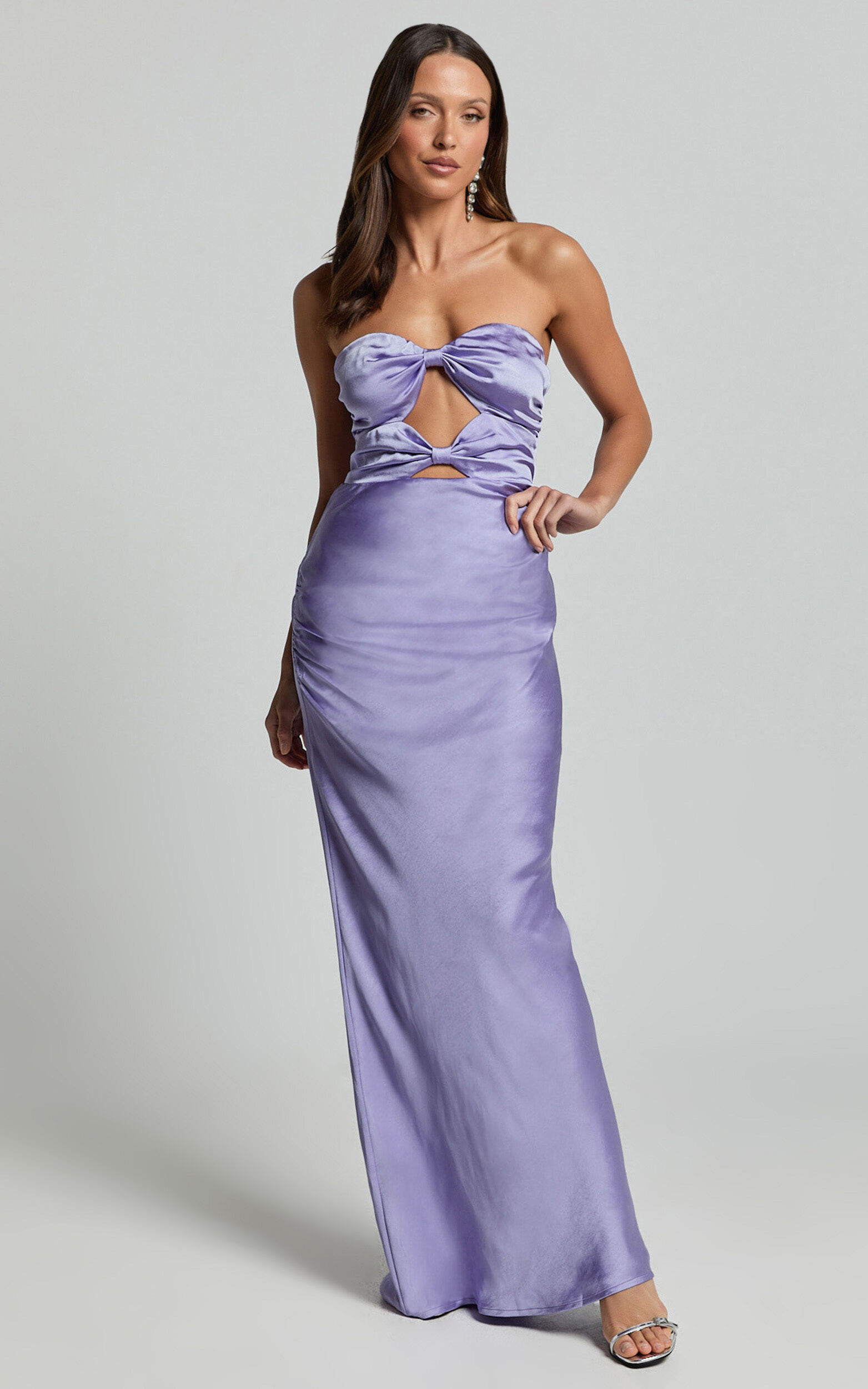 Oliver Maxi Dress - Satin Strapless Cut Out Dress in Lilac