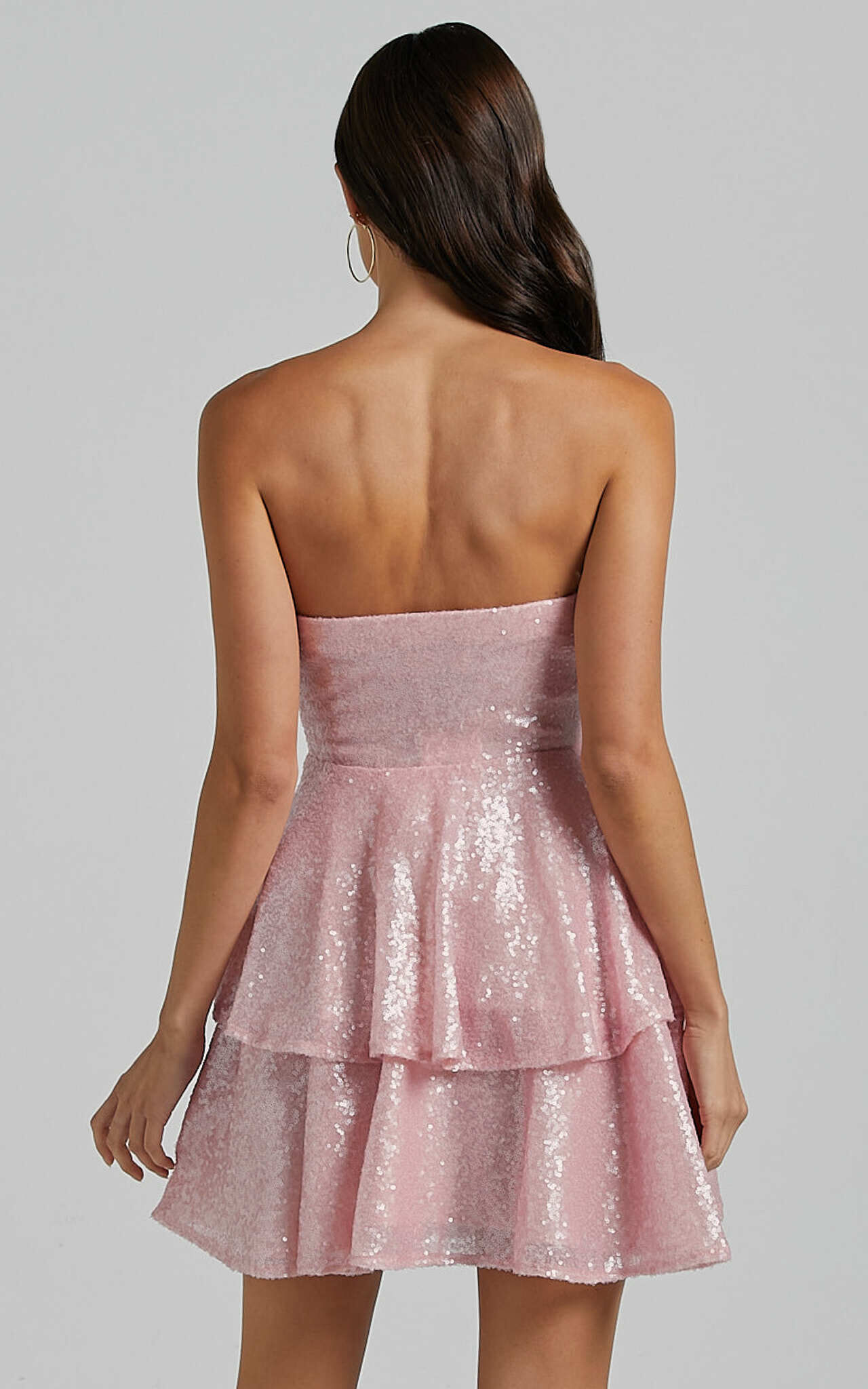 Mabel Mini Dress - Strapless Sweetheart Neck Tiered in Pink