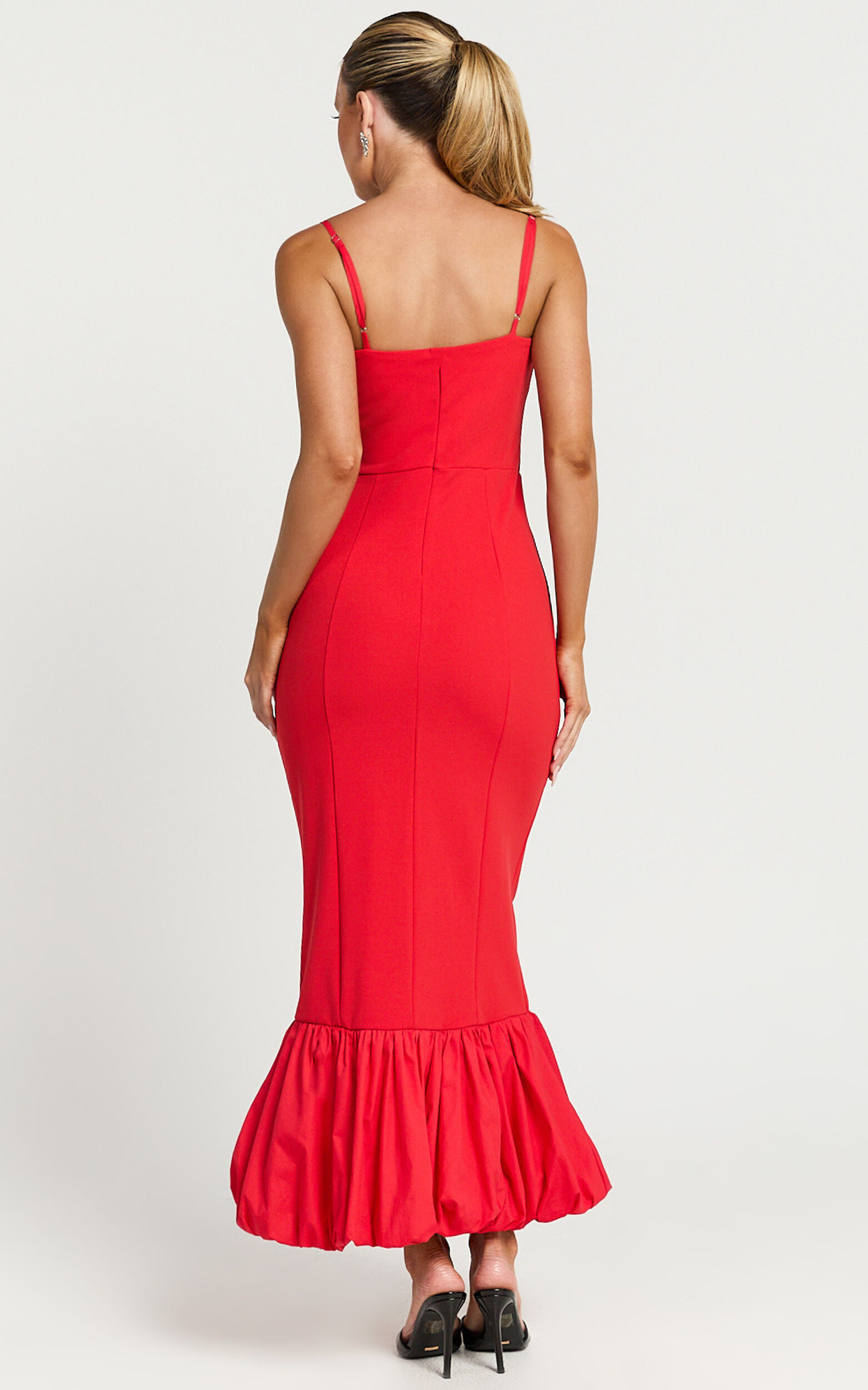 Yvonne Midi Dress - Straight Neck Fit and Flare Dress in Red