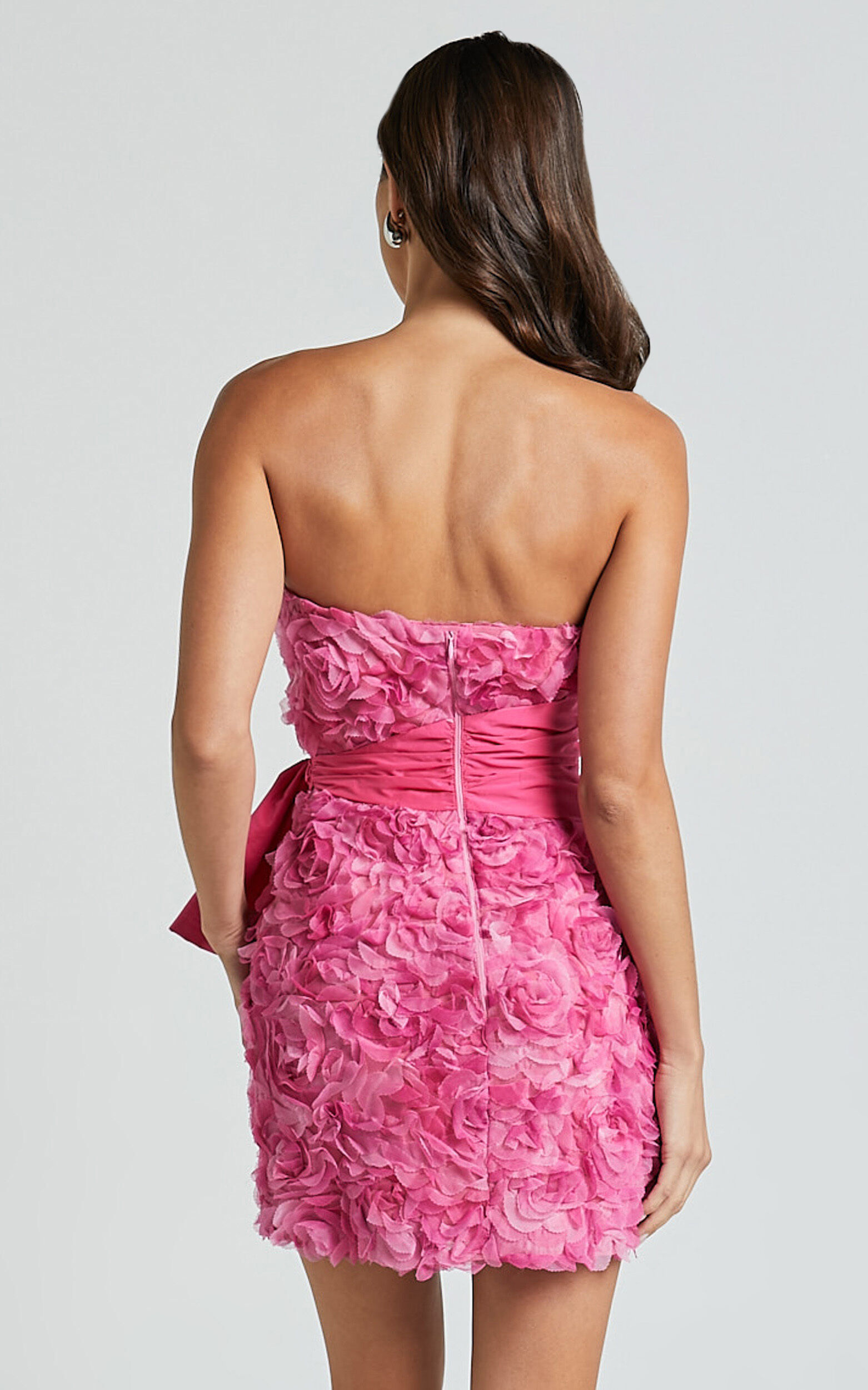 Ayesha Mini Dress - Strapless with Ribbon Detail Dress in Pink