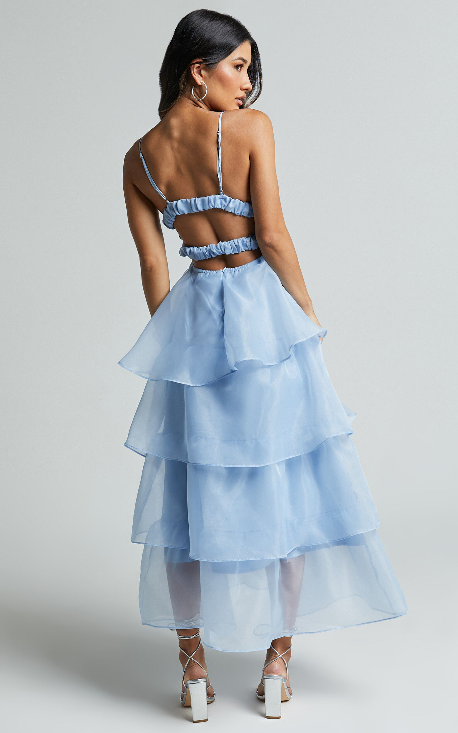 Cindy Midi Dress - Layered Skirt Dress in Pale Blue