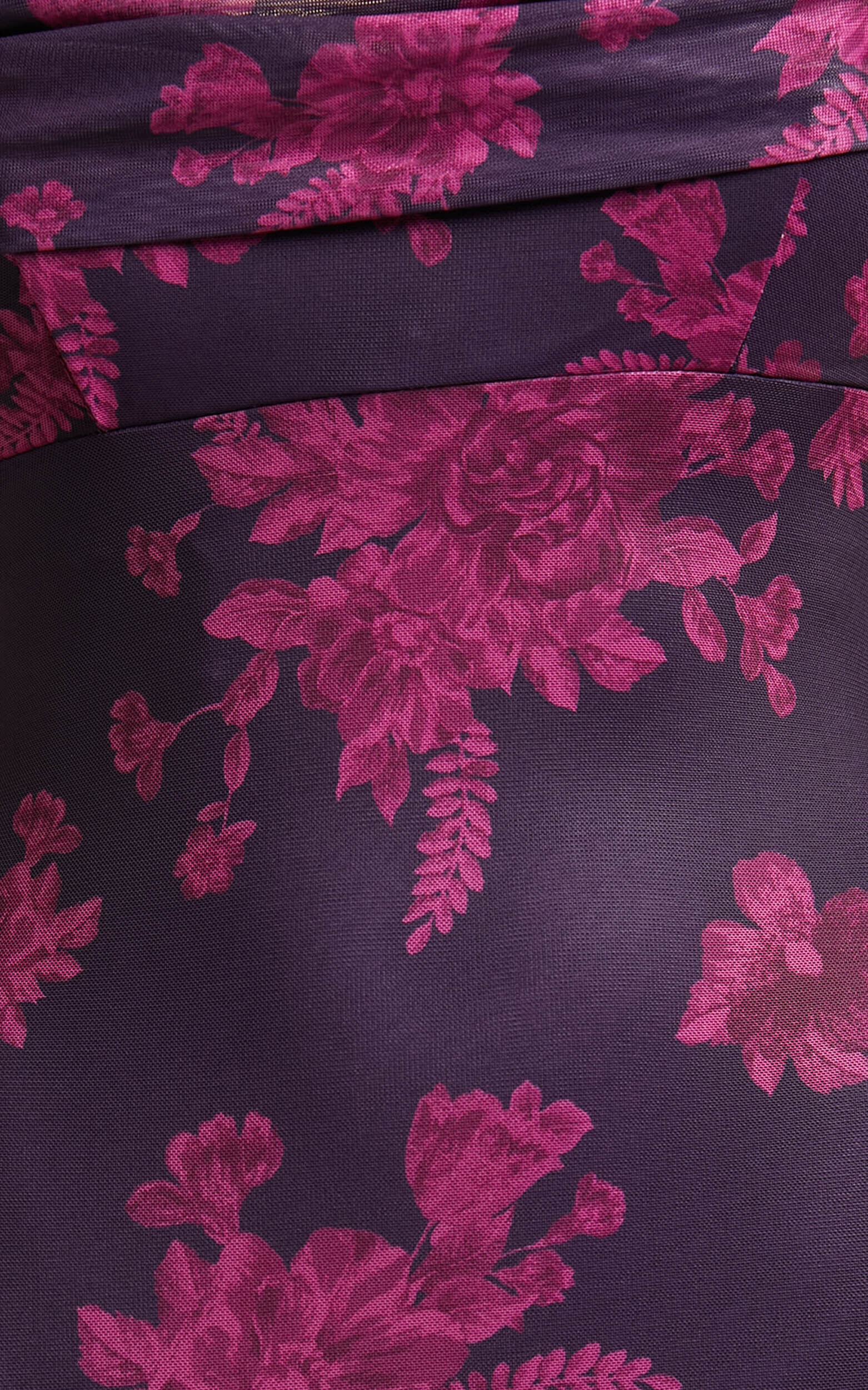Ariel Midi Dress - Mesh Bodycon Tie Detail Dress in Purple Floral