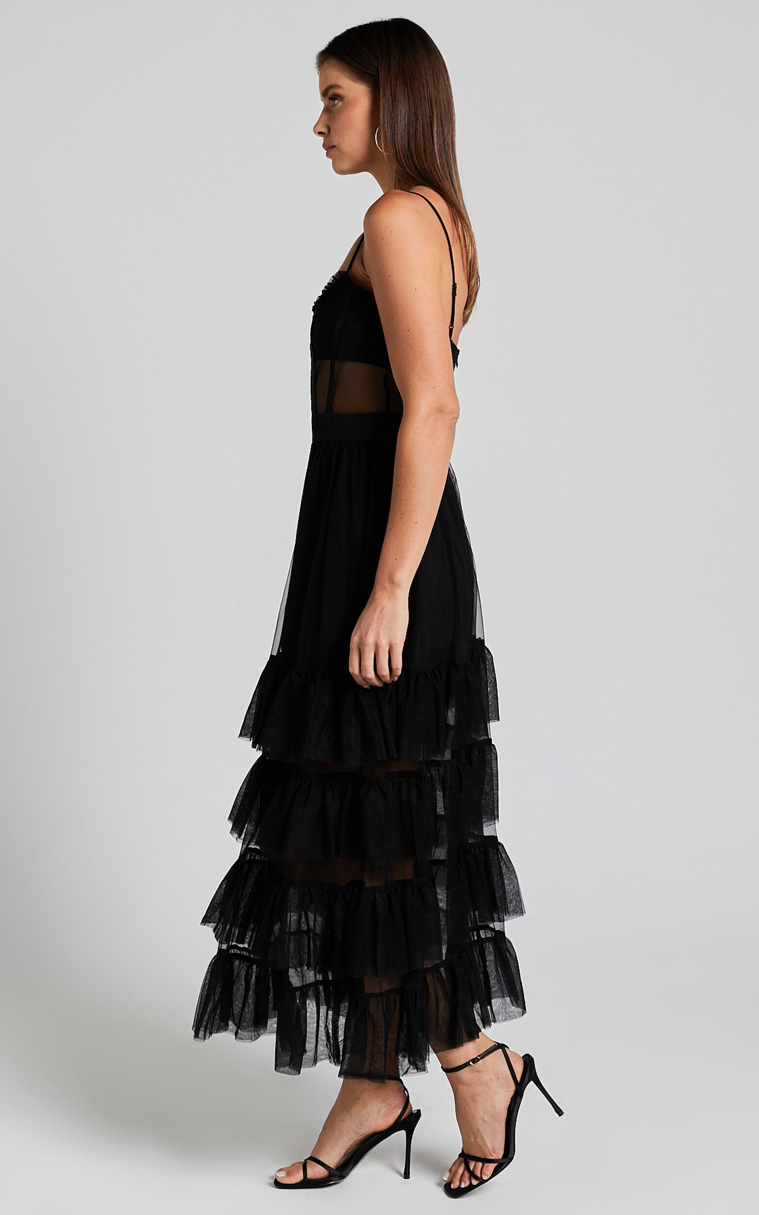 Evelynn Maxi Dress - Sweetheart Corset Bodice Fit & Flare Tiered in Black