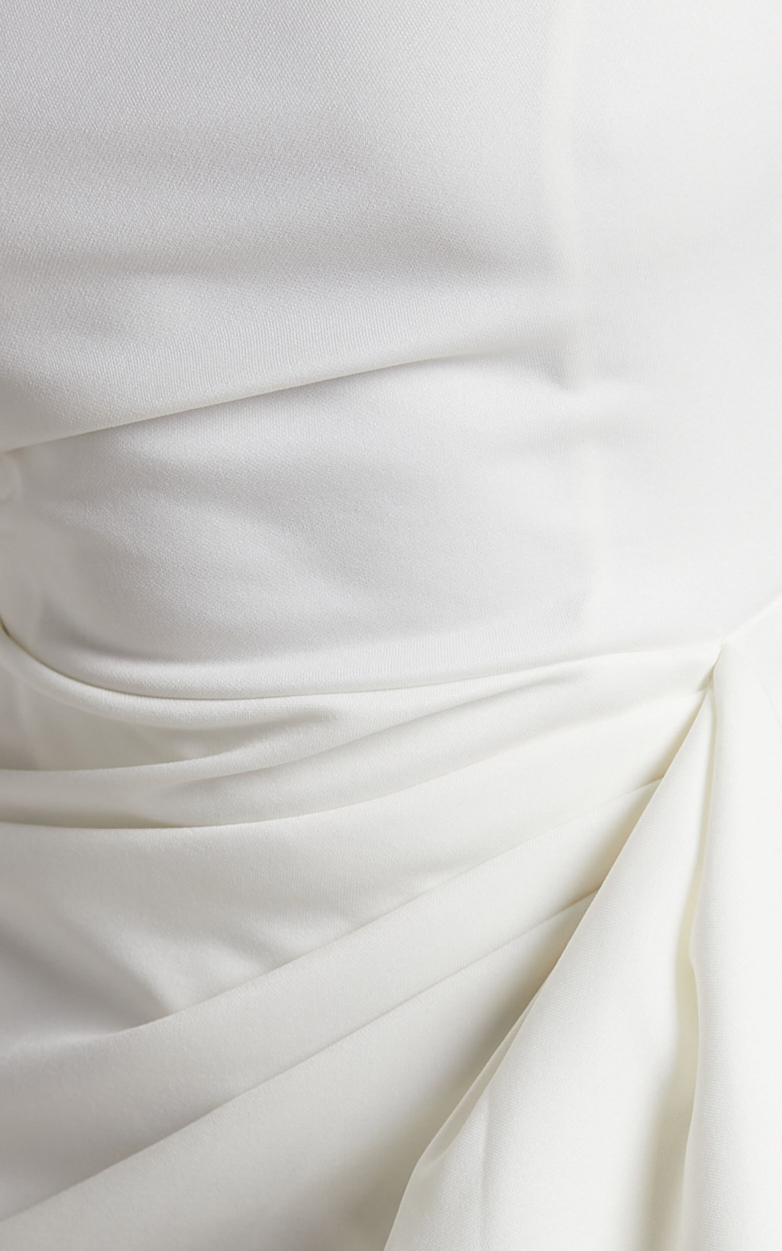 Marcelita Midi Dress - One Shoulder Drape Detail Faux Wrap Dress in White