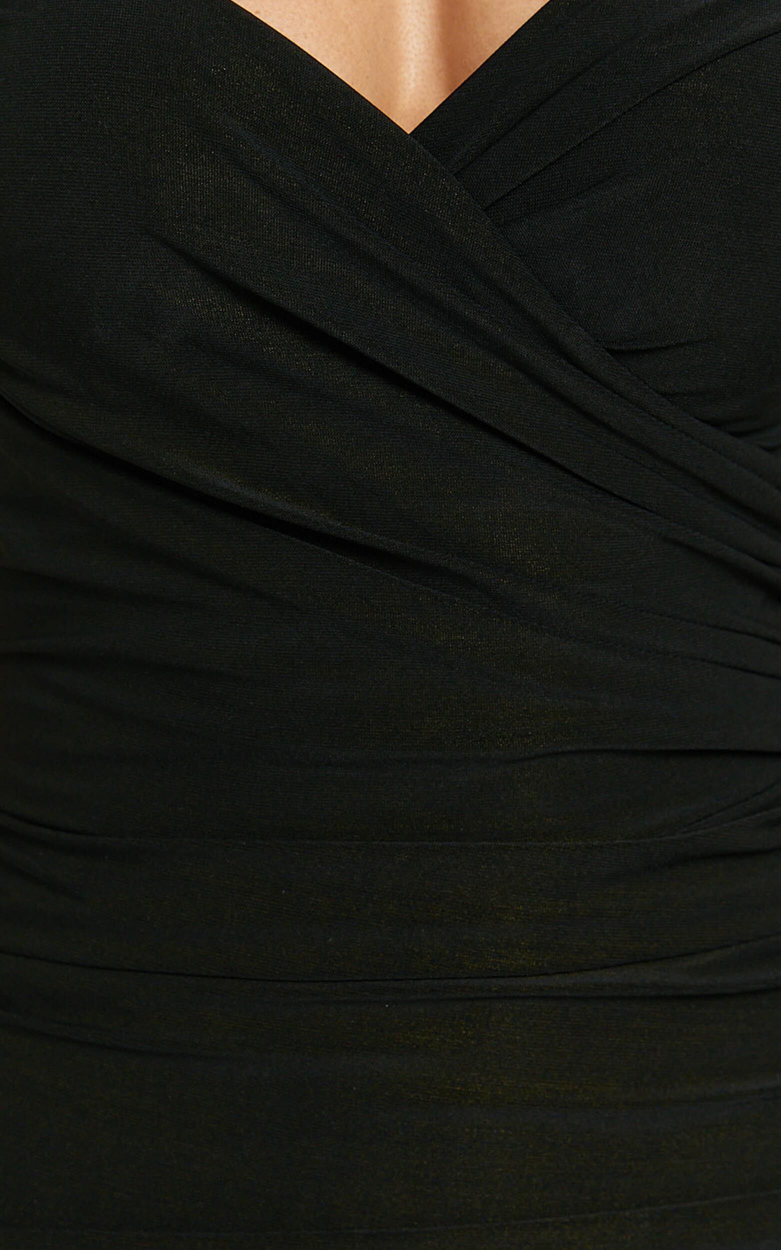 Albany Maxi Dress - Halter Ruched Asymmetrical Dress in Black