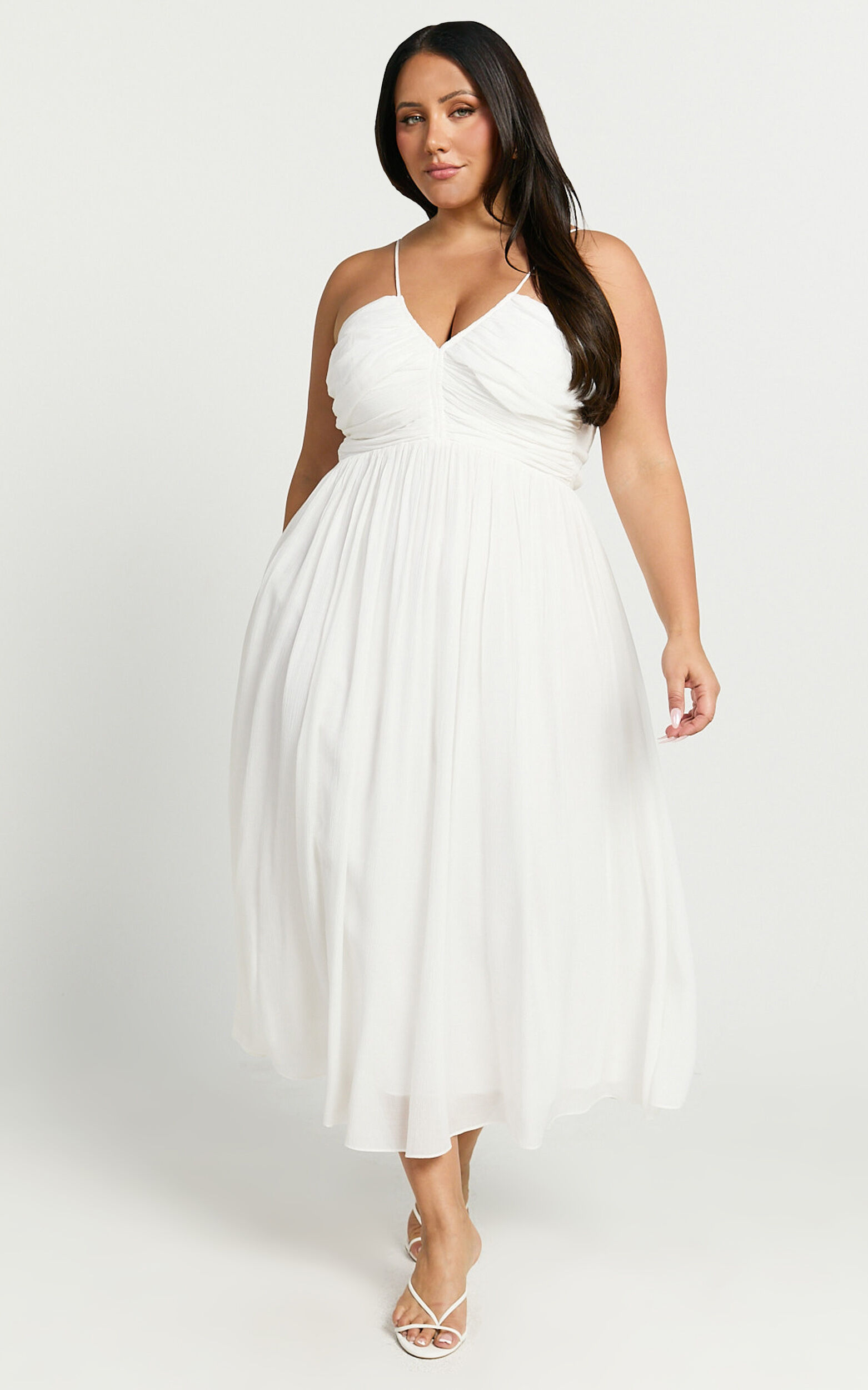 Roza Midi Dress - Ruched Bodice Dress in White