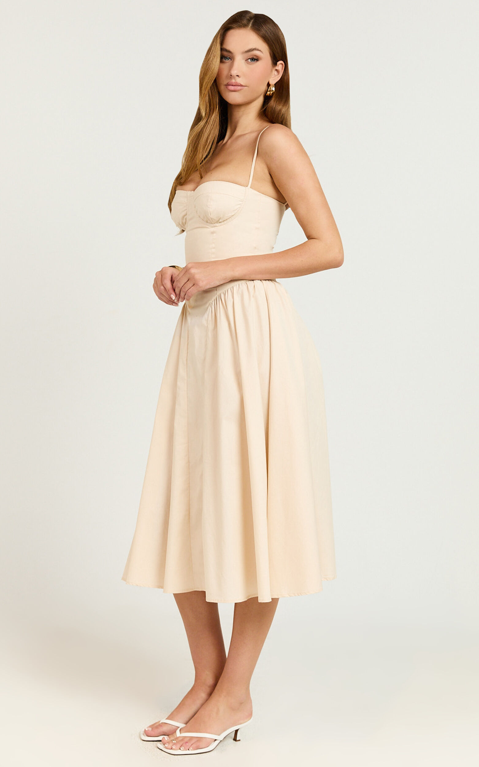 April Midi Dress - Sweetheart Wide Pleated Dress in Cream